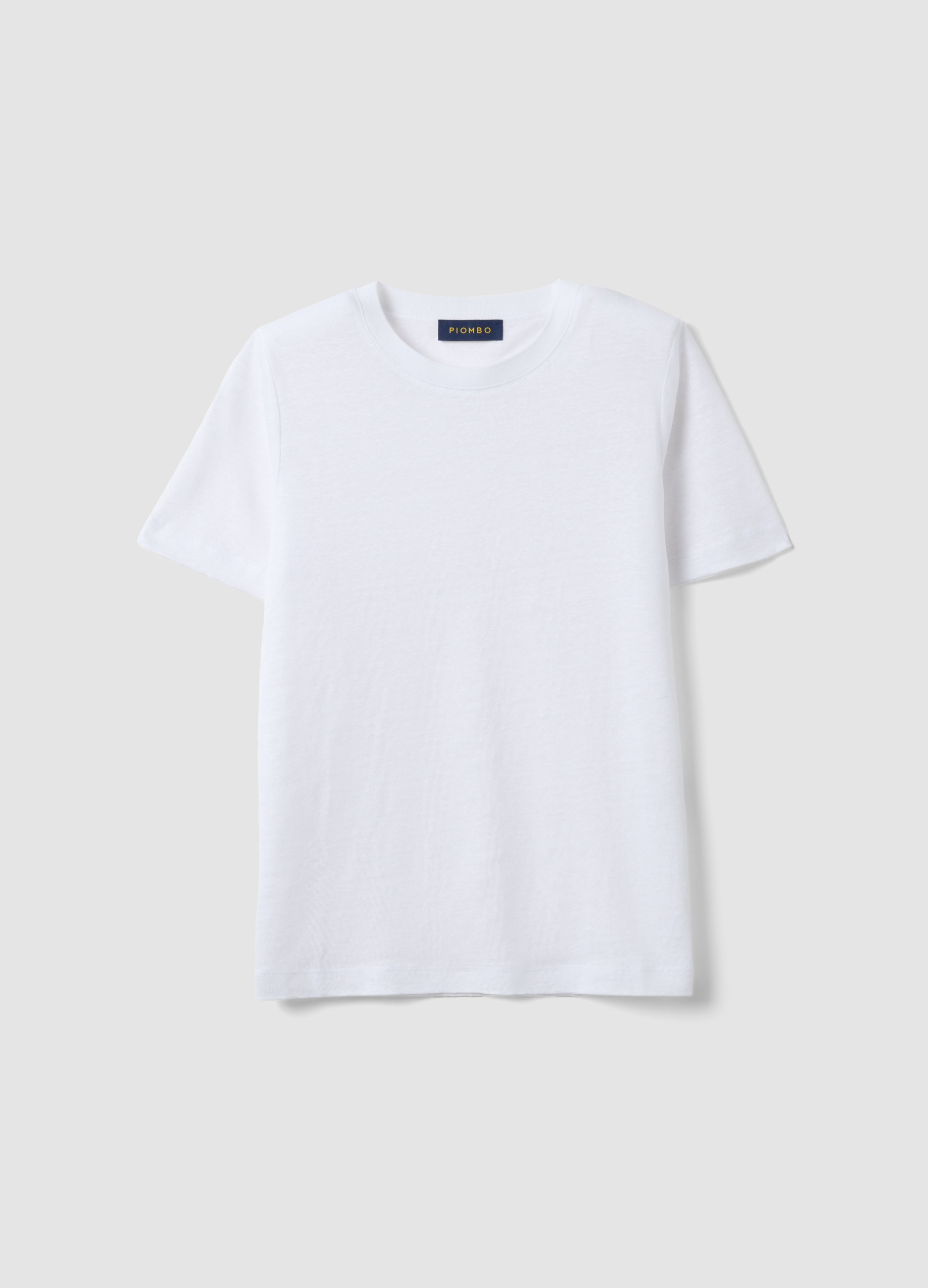 PIOMBO, Camiseta Blanca De Lino Puro De Manga Corta, Corte Regular, Mujer, Blanco roto, Talla: 36