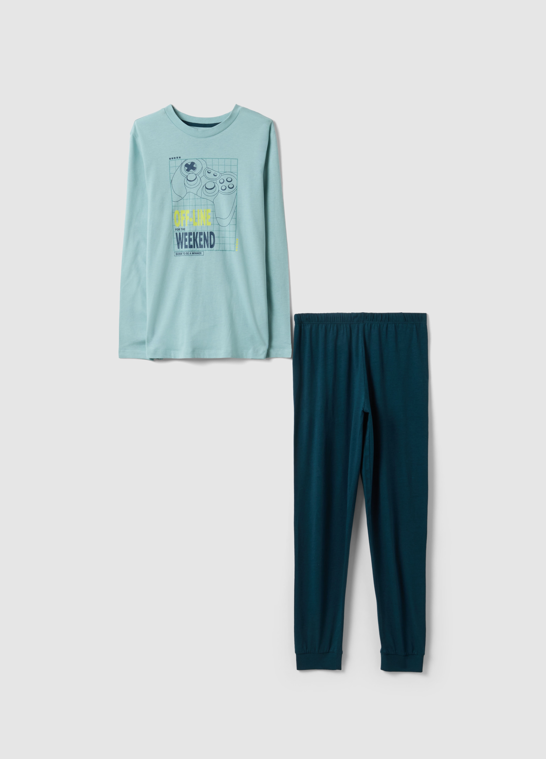 OVS KIDS, Pigiama In Puro Cotone Multicolor Da Ragazzo Con Stampa Videogames, Niño, Verde/Azul, Talla: 10-11