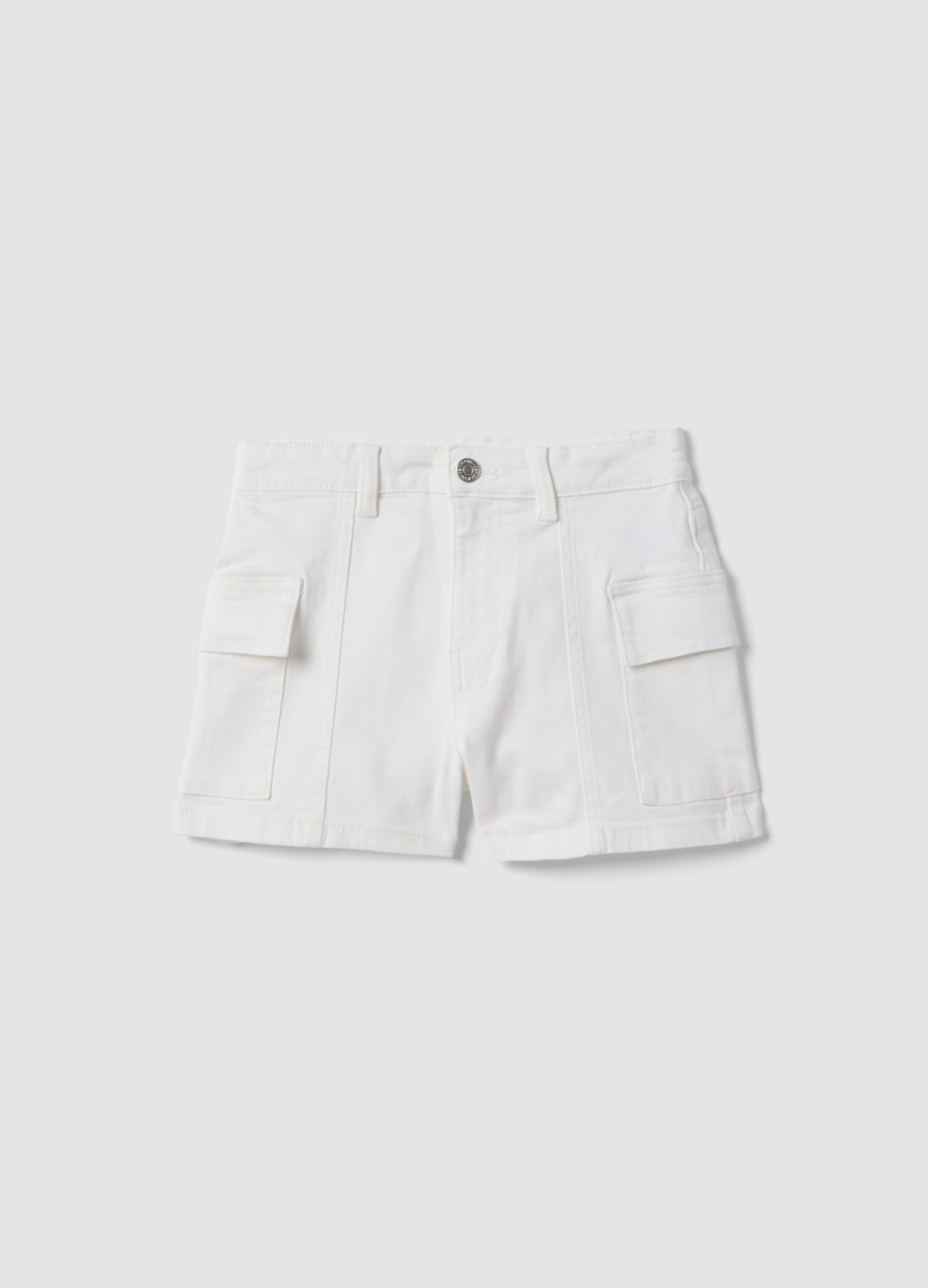 REPUBLIC OF DENIM, Short Cargo Vaquero Blanco Para Niña En Algodón Elástico, Corte Slim, Niña, Blanco óptico, Talla: 12-13