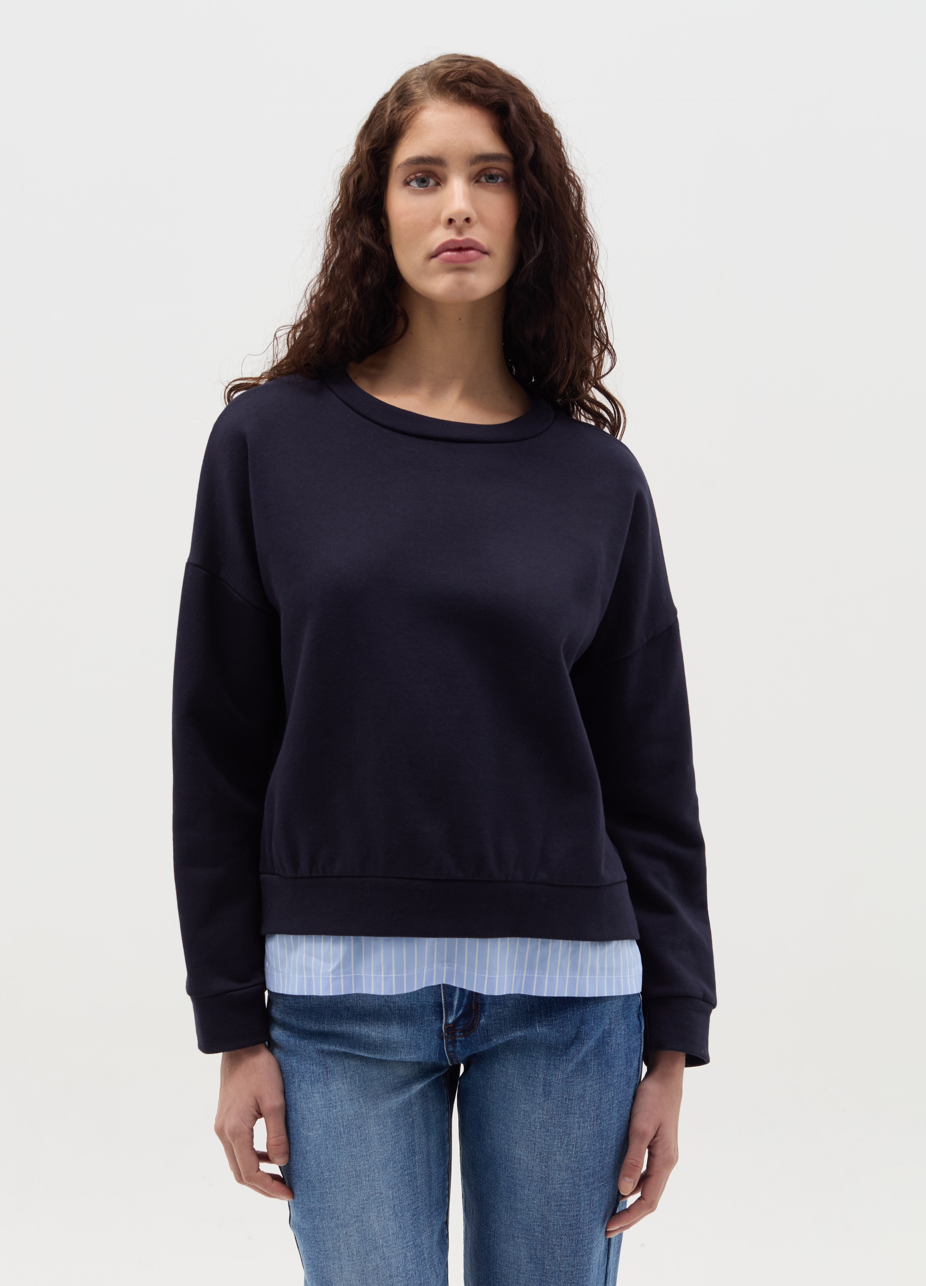 HYBRID, Felpa Con Inserto Effetto Doppio, Donna, Blu, Taglia: S/M