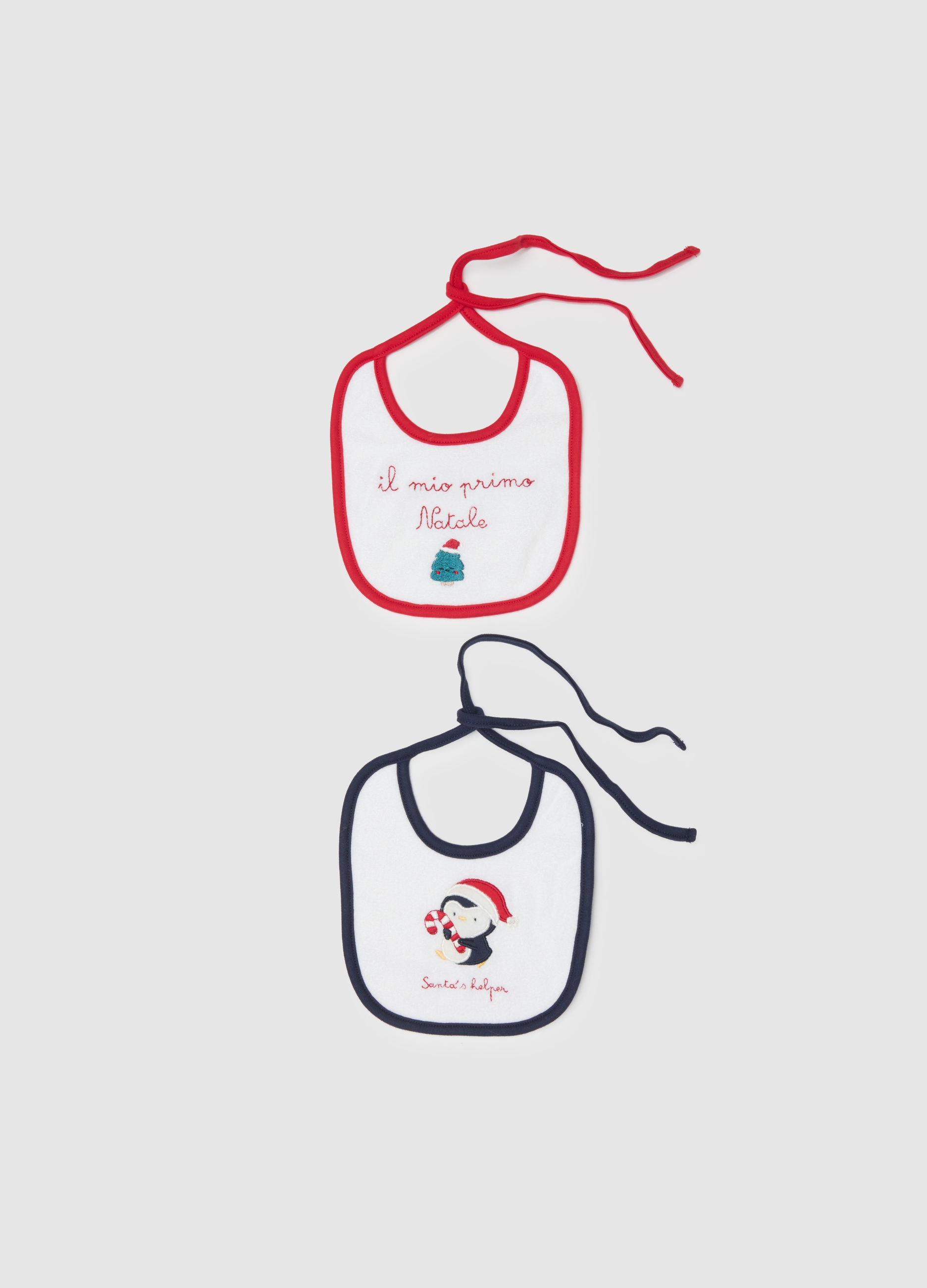 FAGOTTINO, Bipack Bavette Natalizie Da Neonato In Puro Cotone Bianco, Unisex, Multicolor, Taglia: T.U.