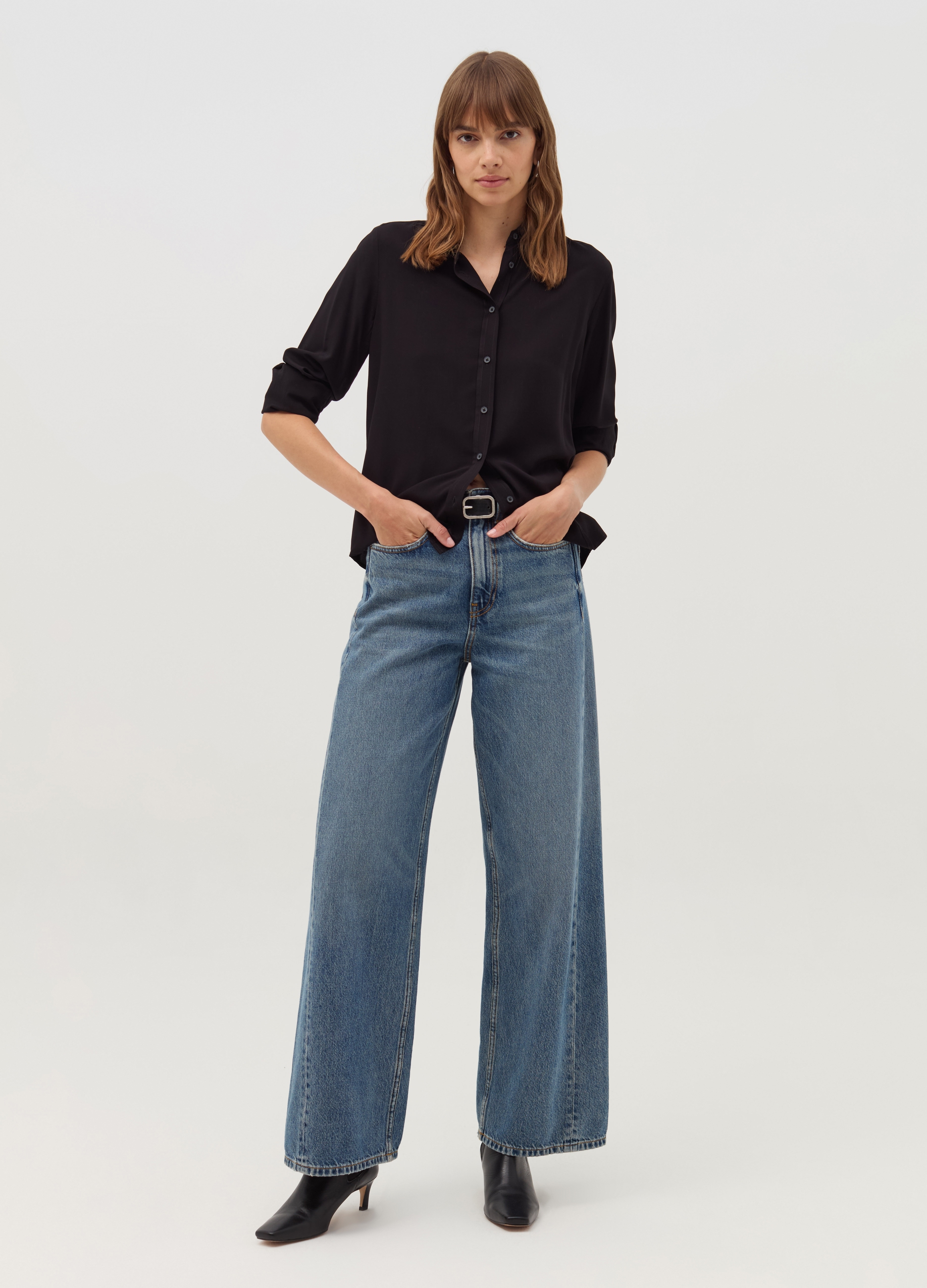 OVS, Camicia In Viscosa Tinta Unita, Donna, Verde, Taglia: 38