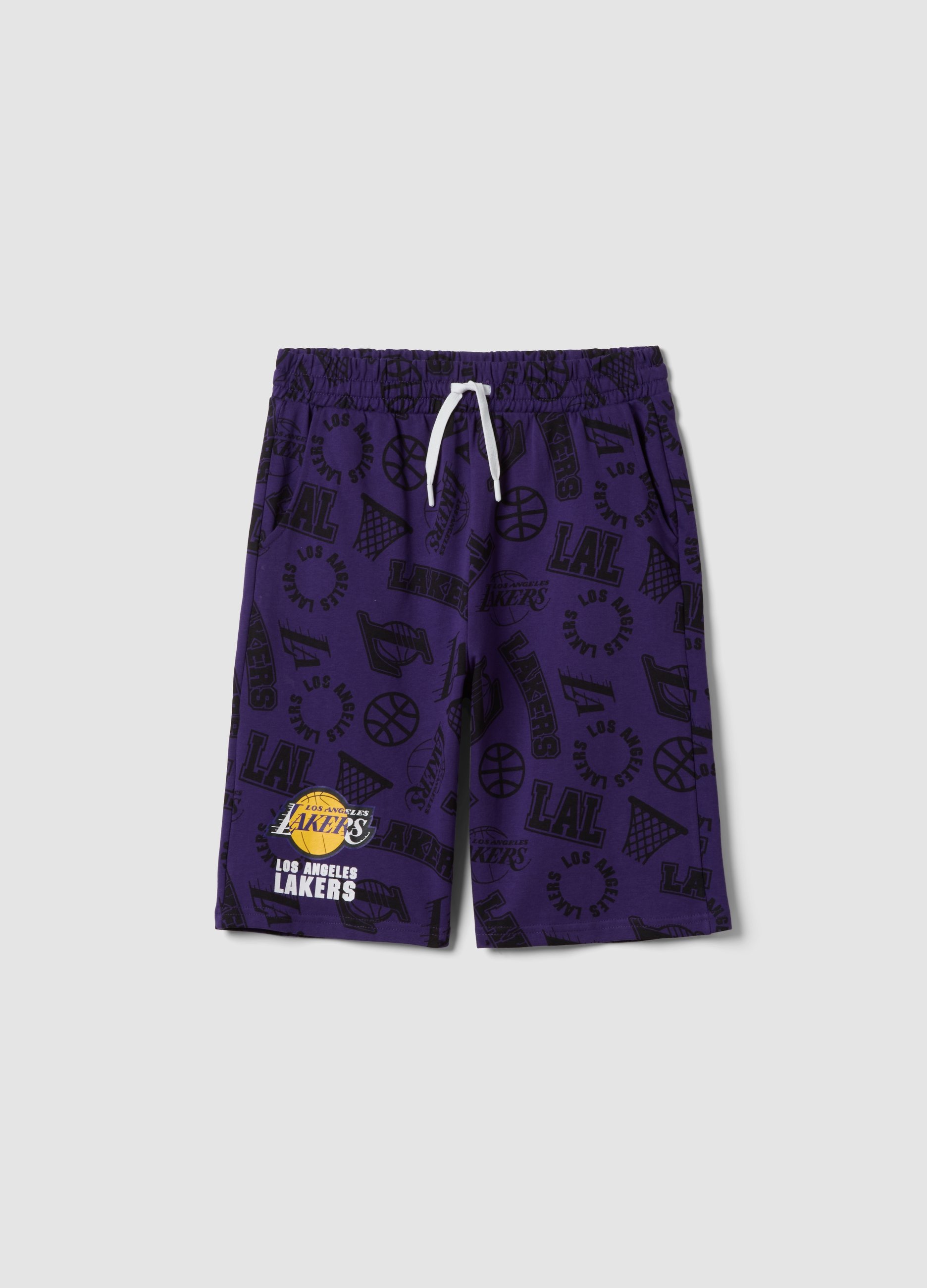 NBA, Bermuda Morada 100 % Algodón Con Cintura Elástica, Niño, Morado, Talla: 12-13