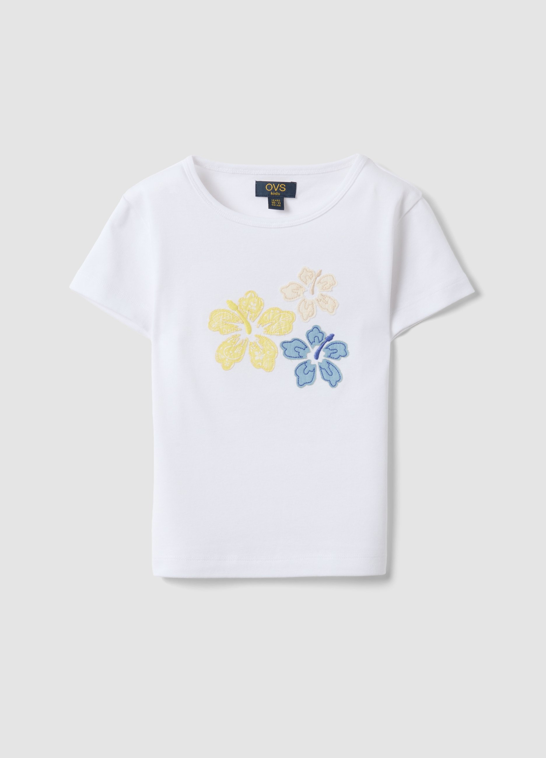 OVS KIDS, Camiseta Blanca De Algodón Puro Con Flores Bordadas, Niña, Blanco, Talla: 10-11