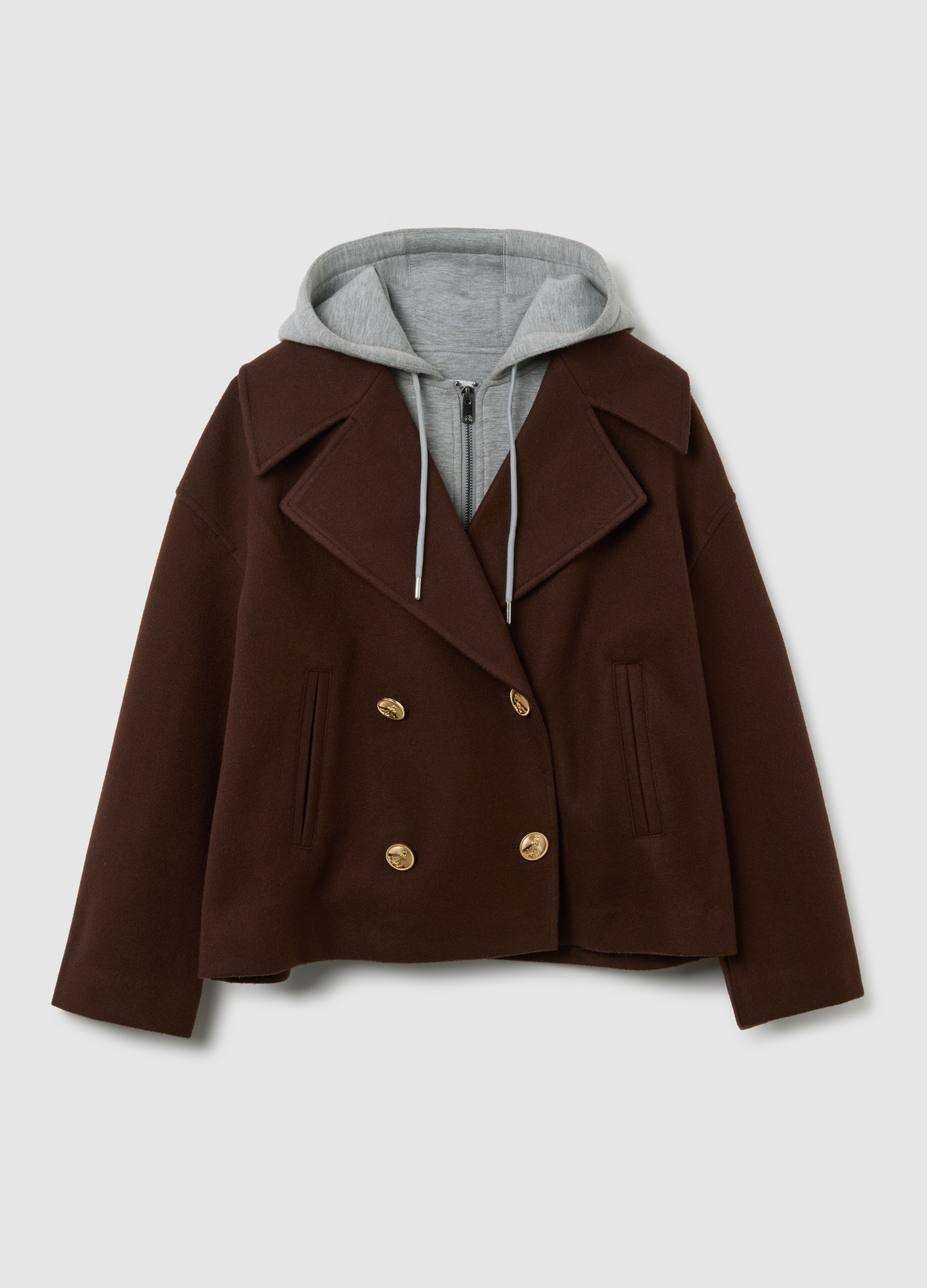 Cappotto Marrone Con Cappuccio E Vestibilità Over, Mujer, Marrón oscuro, Talla: S