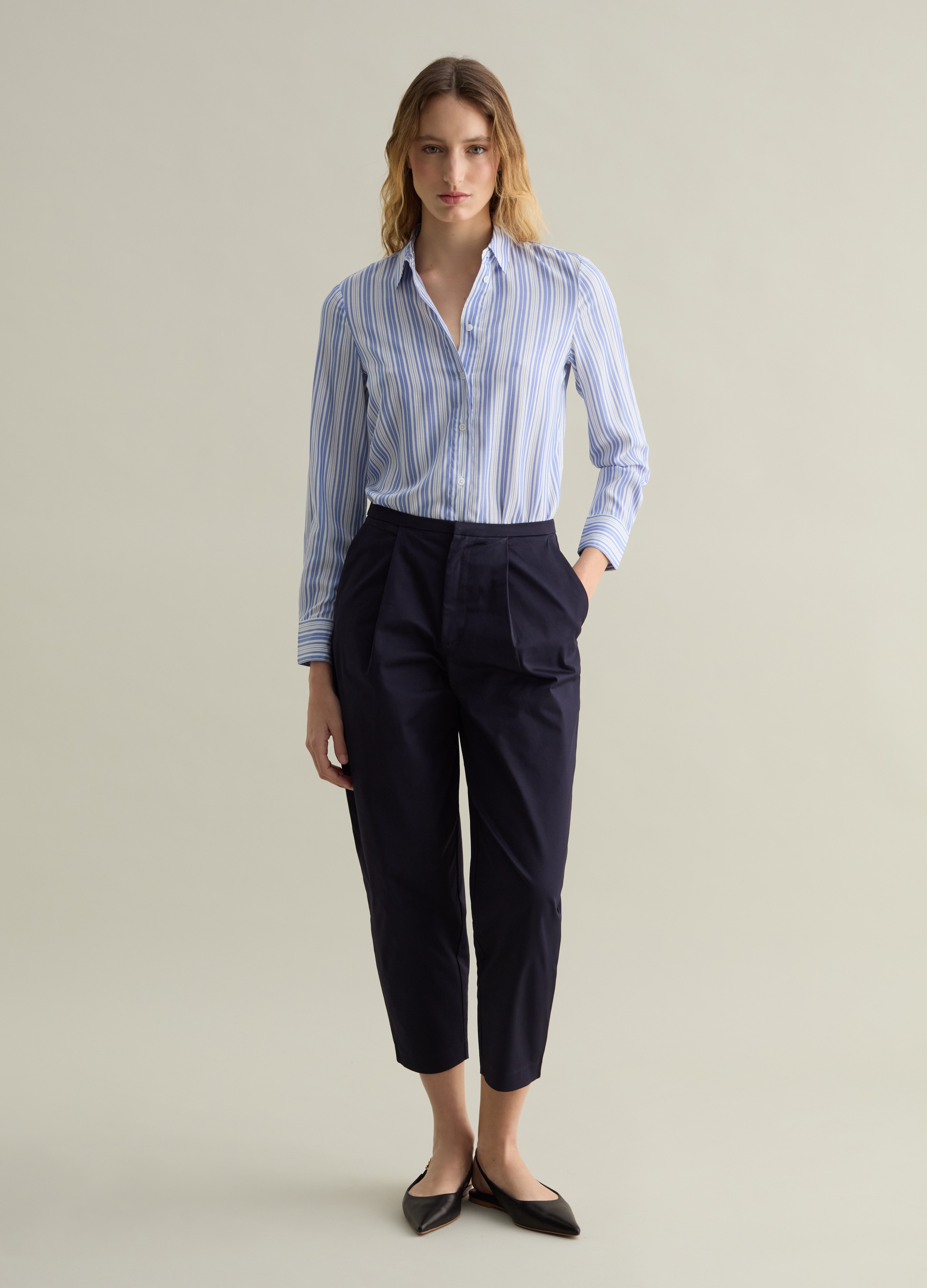 PIOMBO, Pantalone Balloon Fit In Cotone Stretch, Donna, Blu, Taglia: 46