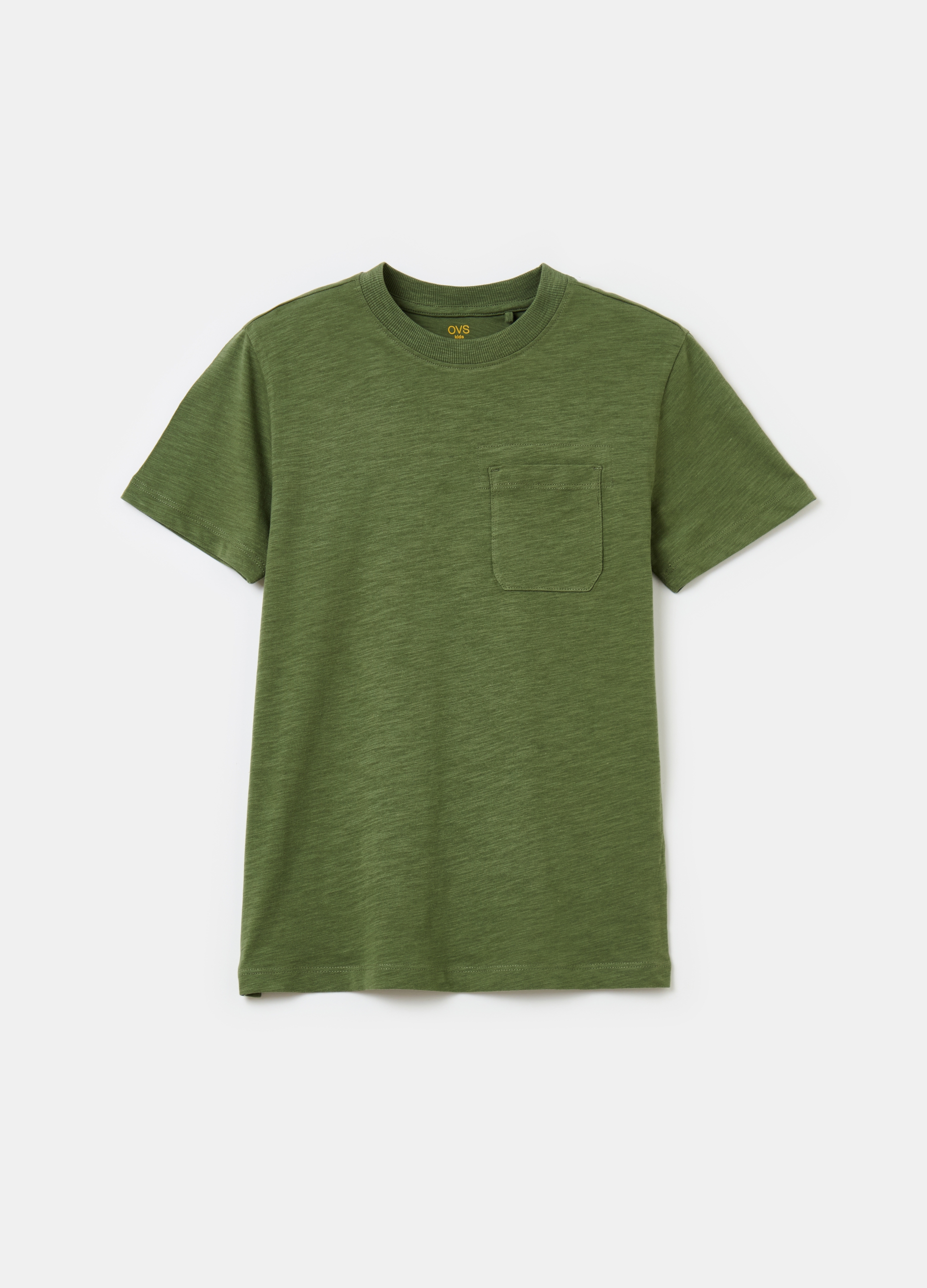 OVS, T-shirt In Cotone Slub Con Taschino, Bambino, Verde, Taglia: 10-11