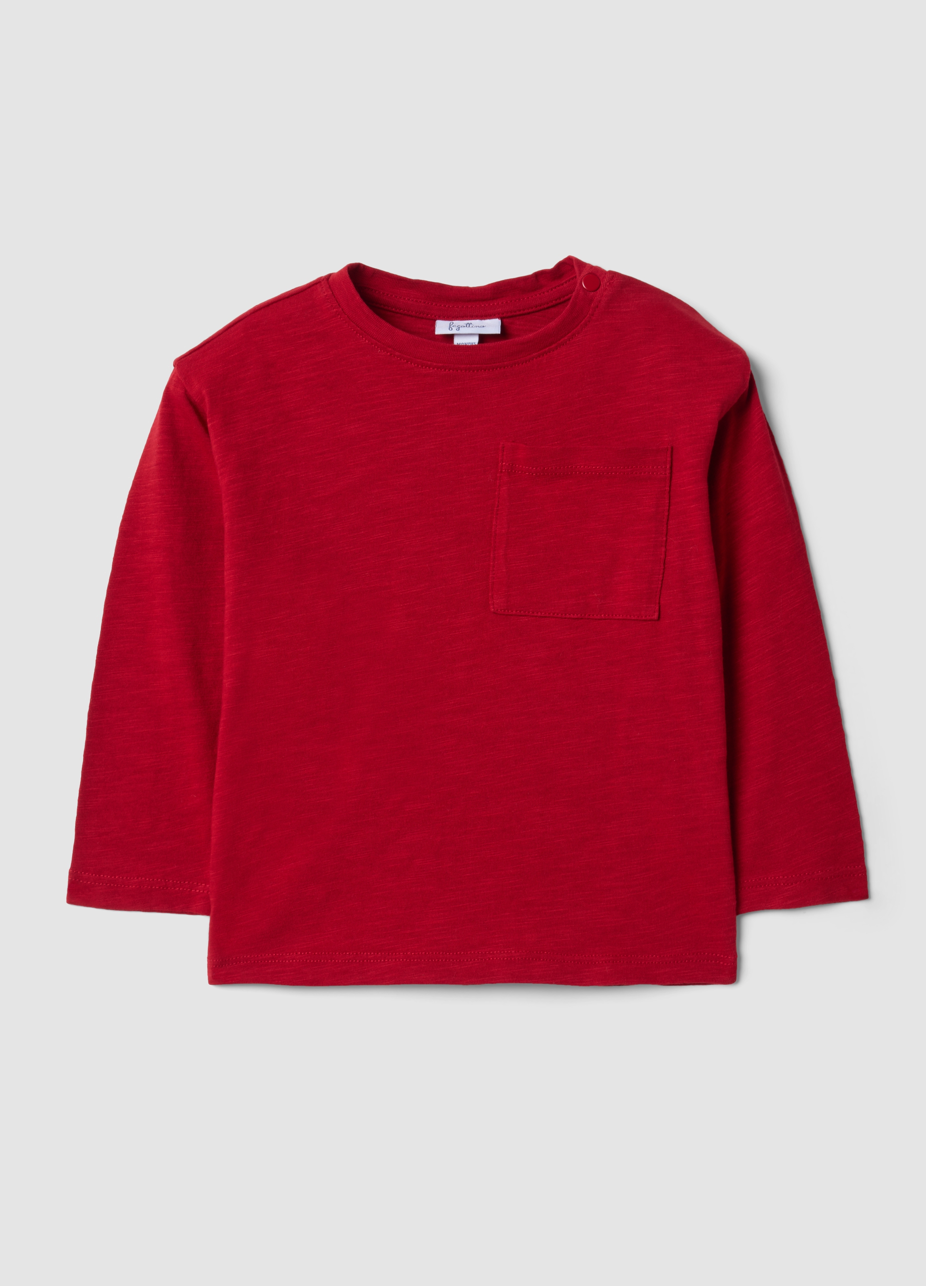 FAGOTTINO, T-shirt Rossa In Puro Cotone Organico Con Girocollo E Taschino, Bambino, Rosso, Taglia: 18-24