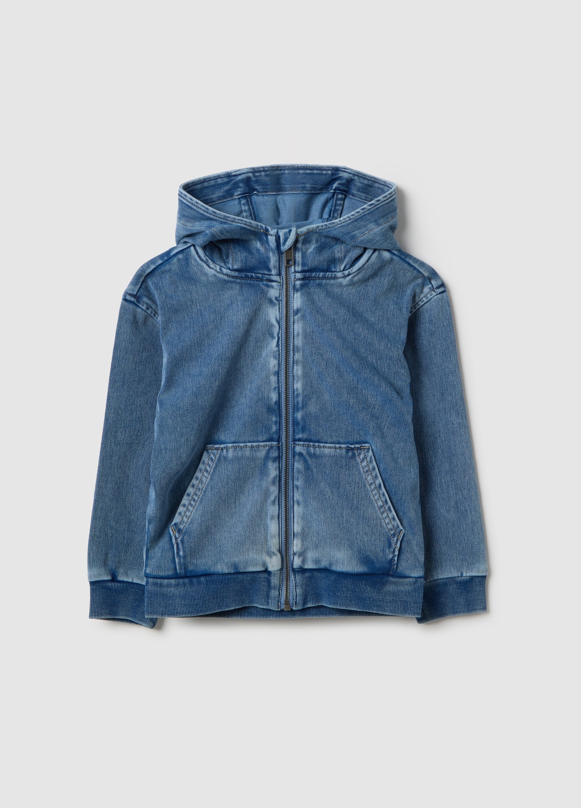 OVS KIDS, Sudadera Con Capucha Infantil Azul En Mezcla De Algodón Ajuste Regular, Niño, Azul vaquero, Talla: 8-9