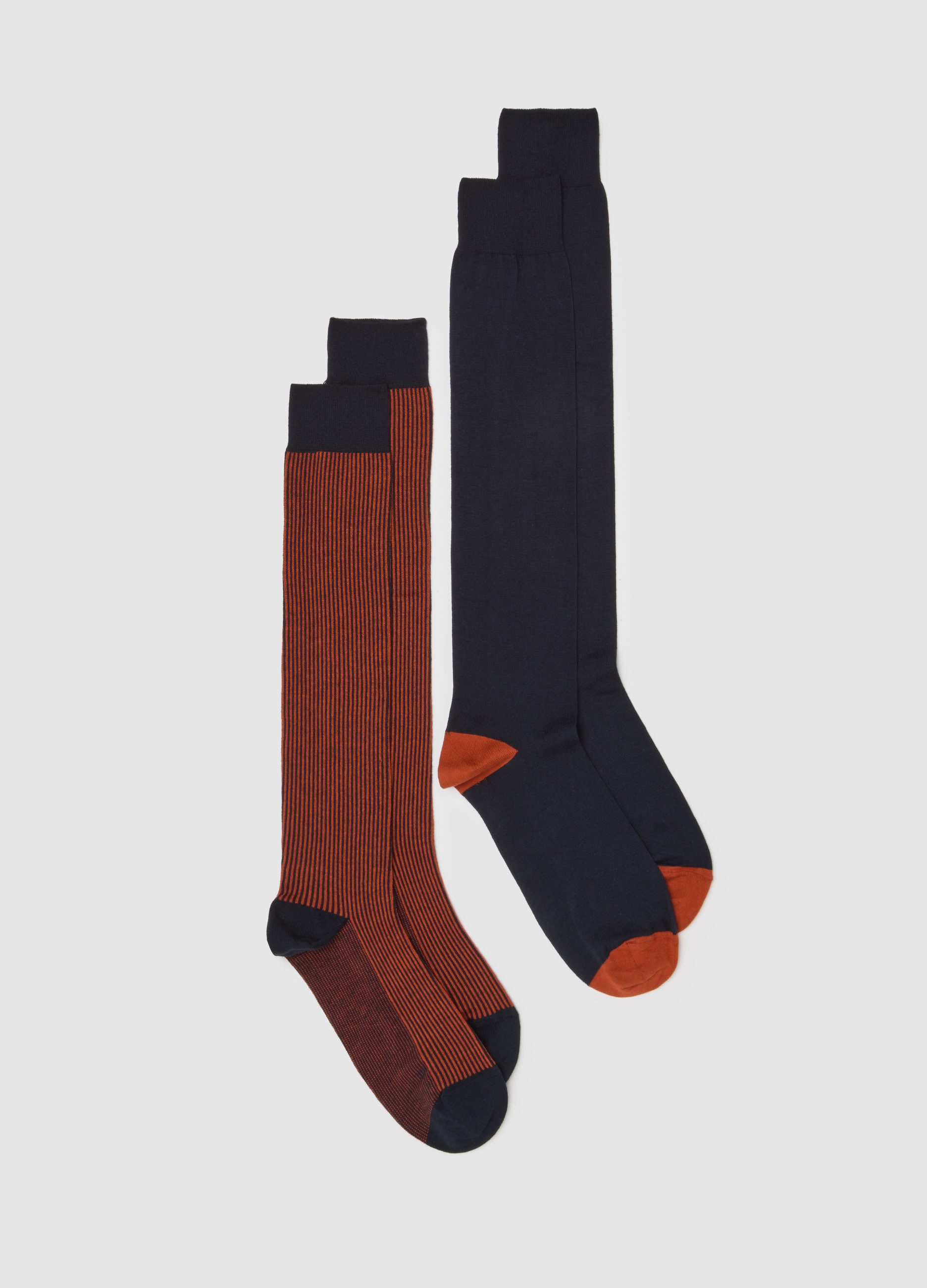 Bipack Calze Lunghe In Cotone Multicolor Elasticizzate, Hombre, Azul/naranja, Talla: 38/42