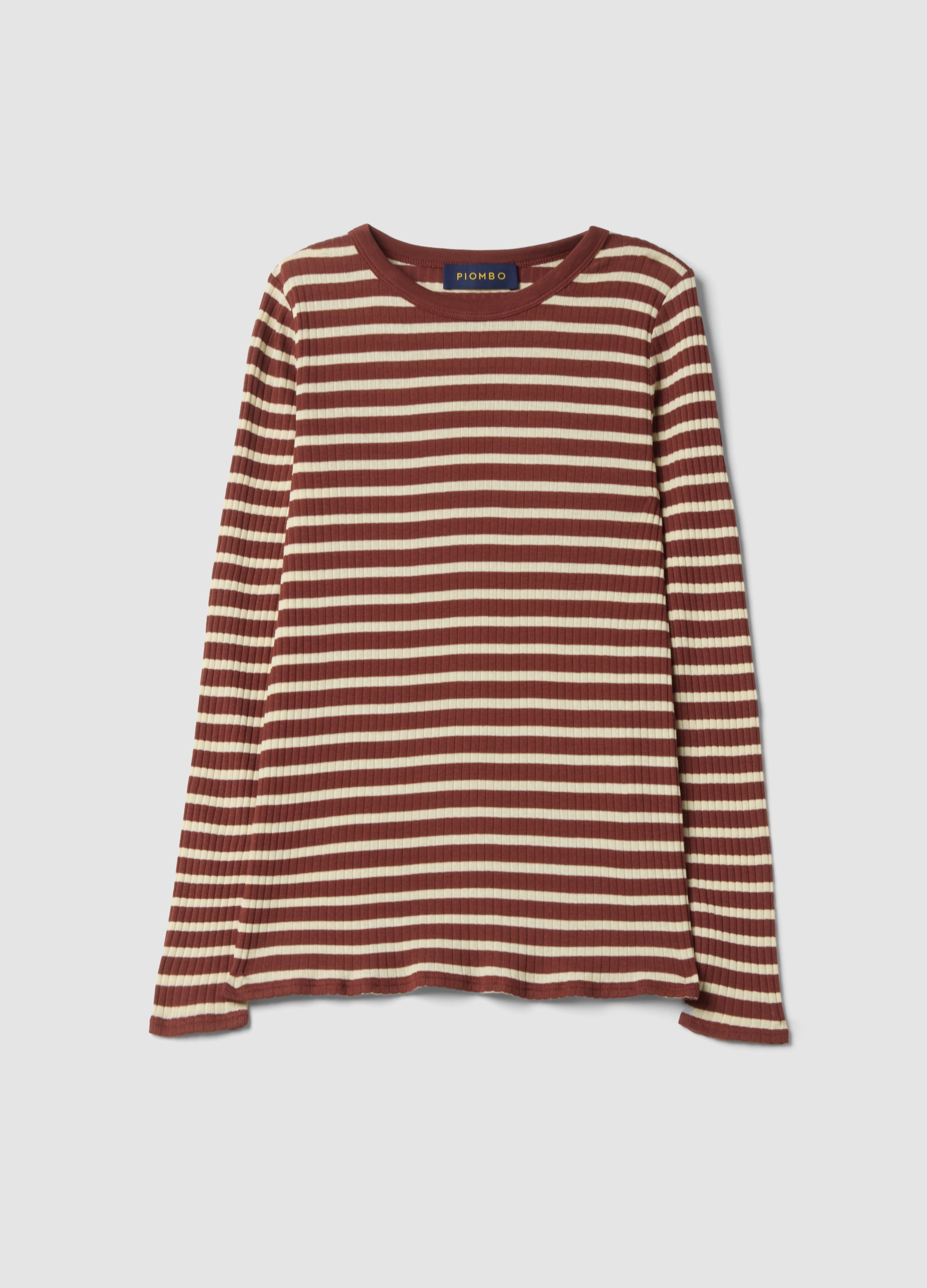 PIOMBO, T-shirt Marrone A Righe In Puro Cotone A Coste Regular Fit, Donna, Multicolor, Taglia: XS