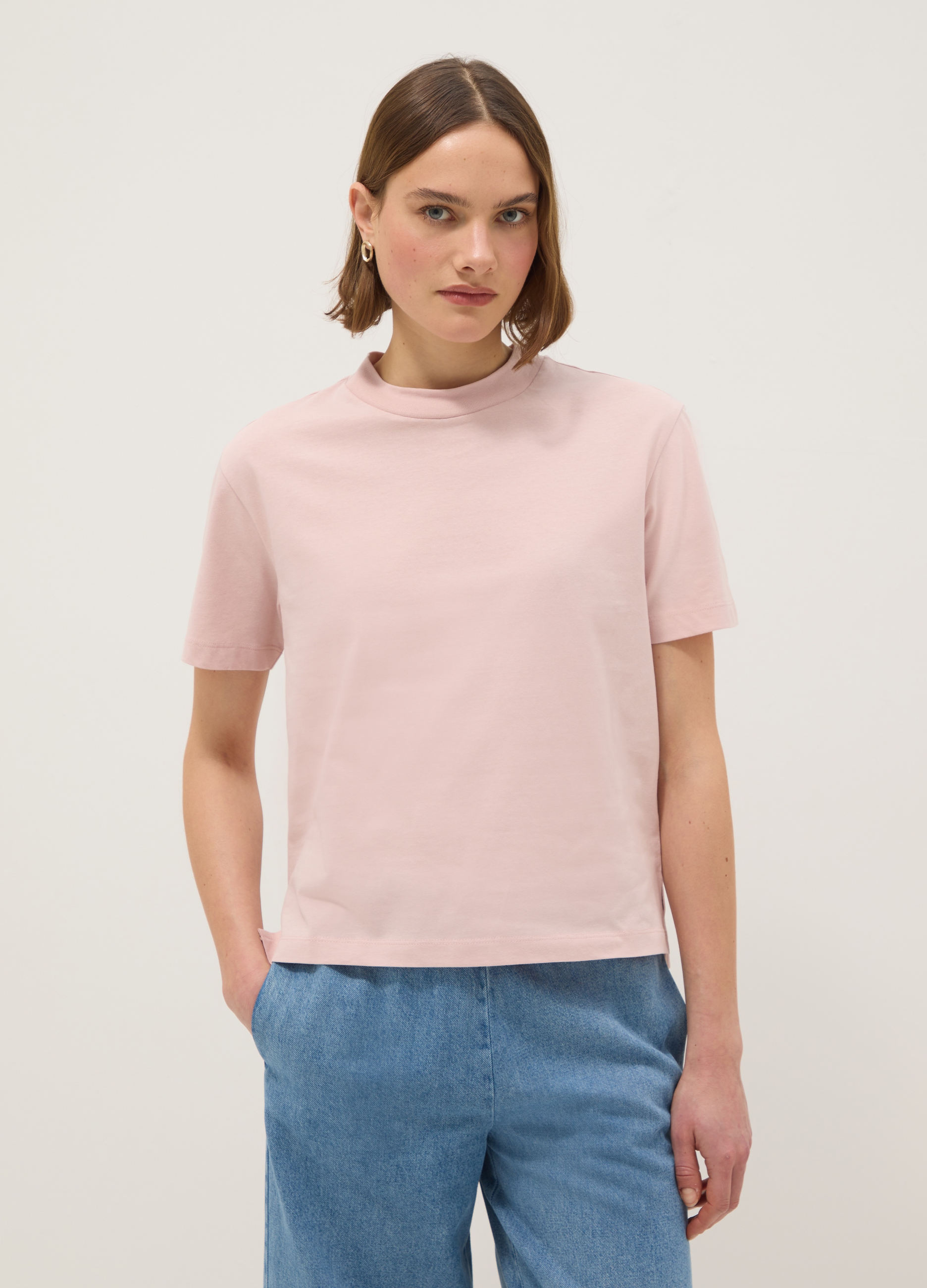 Camiseta Rosa De Algodón Puro Regular Fit, Mujer, Rosa Claro, Talla: 42