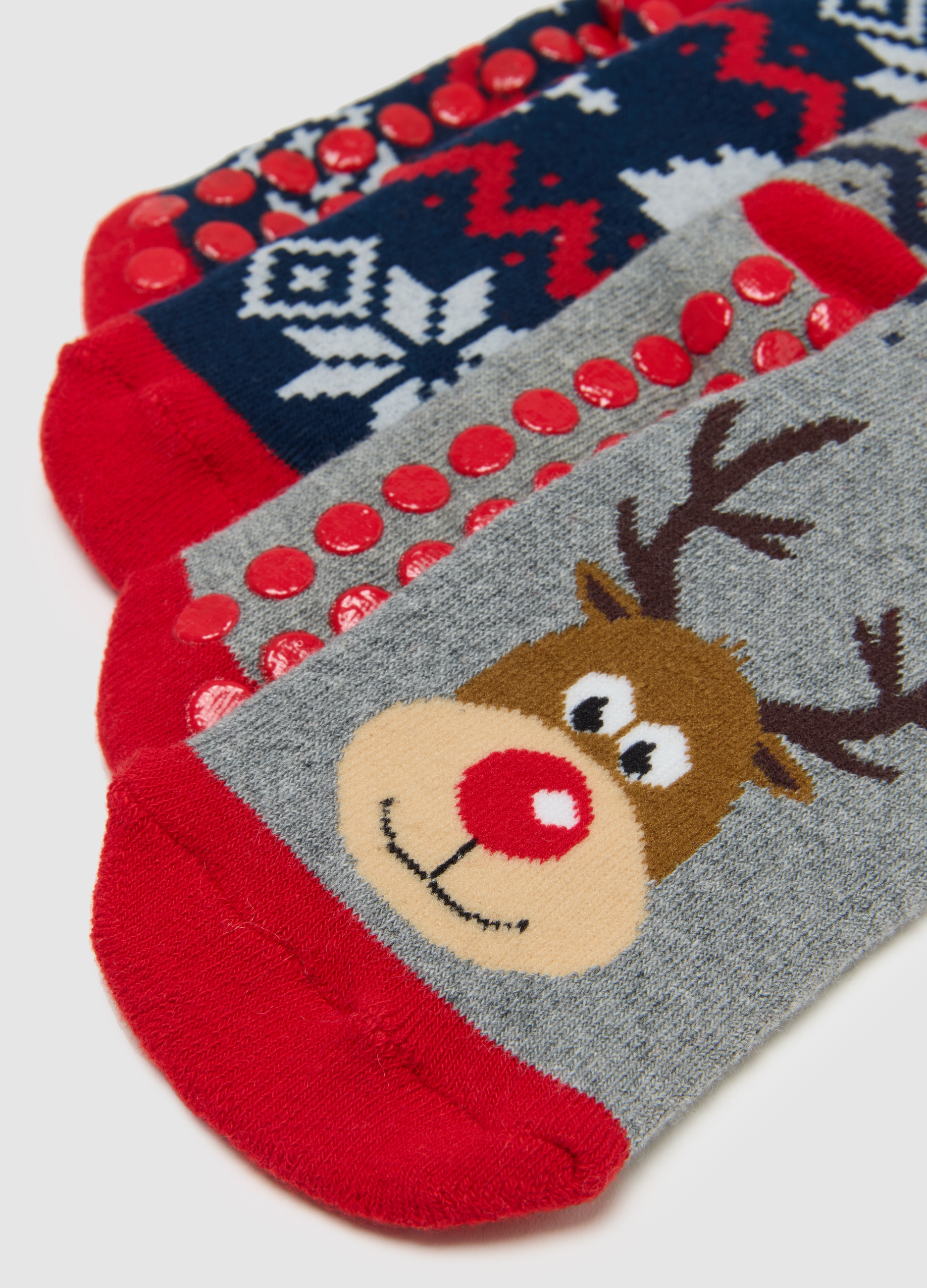 OVS KIDS, Pack De Dos Calcetines Navideños Antideslizantes Grises Para Niños En Mezcla De Algodón, Niño, Gris/rojo, Talla: 34/36