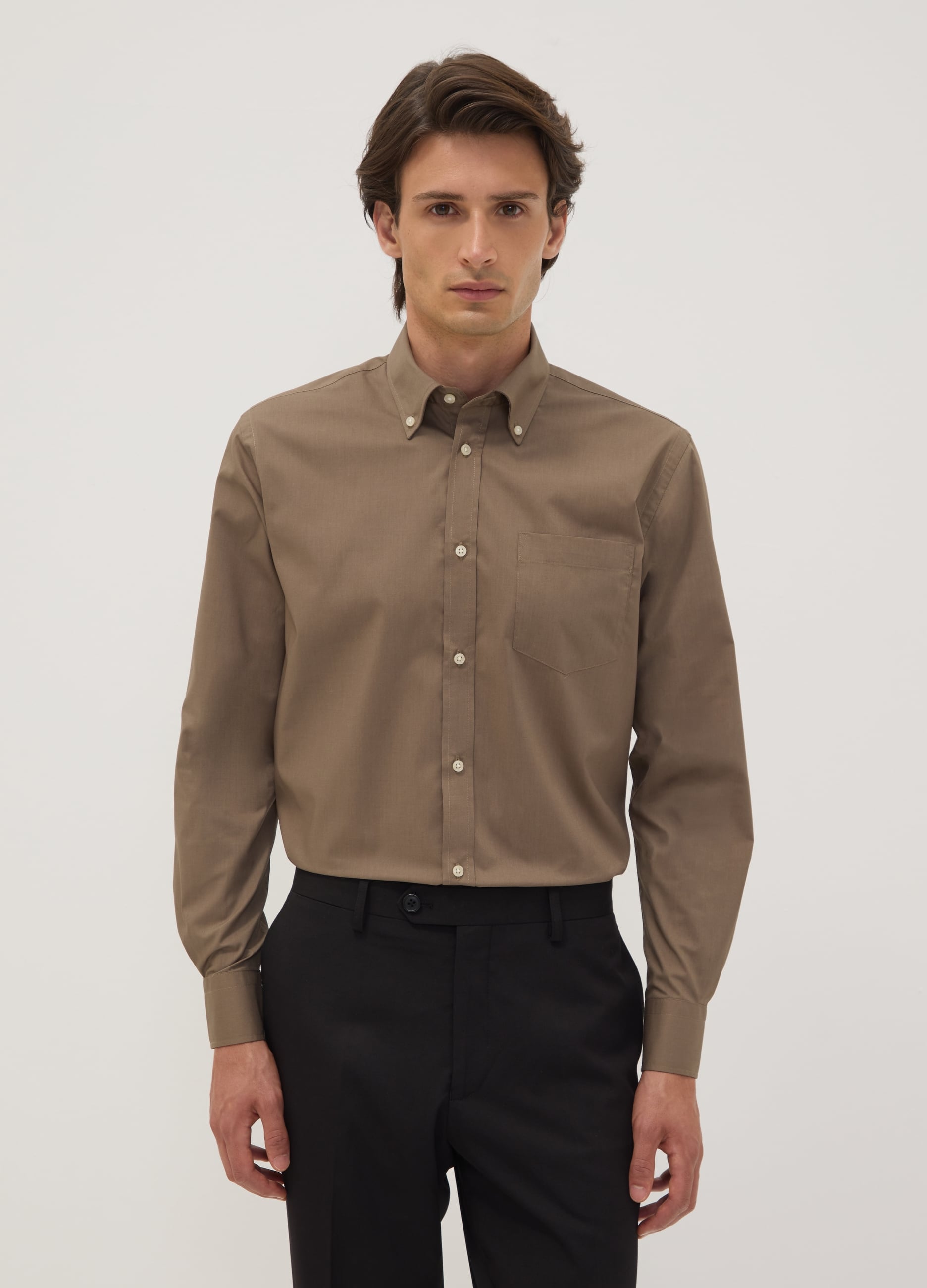 OVS, Camicia Marrone Regular Fit Con Collo Button-down Easy Iron, Uomo, Marrone, Taglia: 41