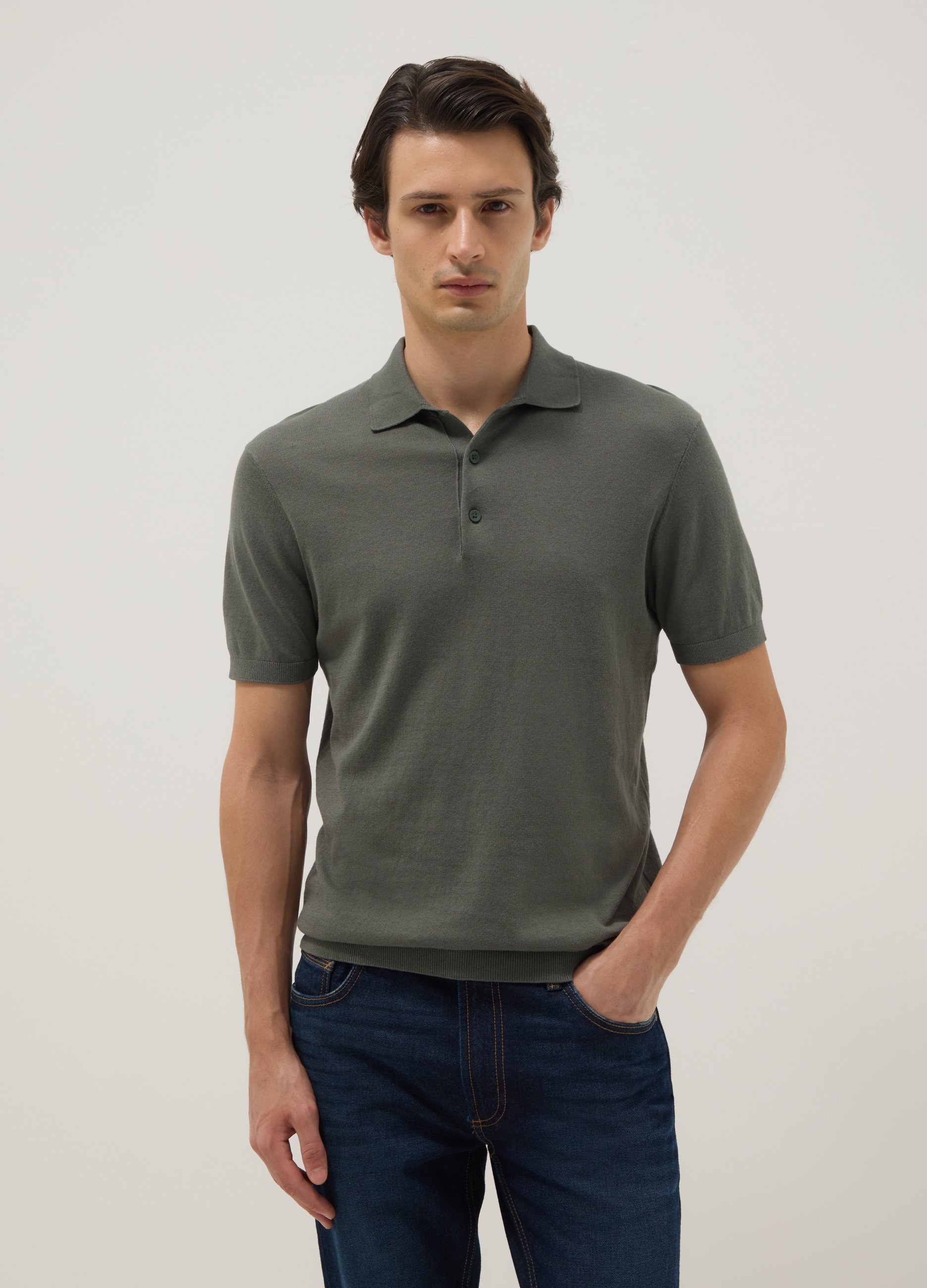 Polo Gris De Puro Algodón Corte Regular, Unisex, Gris oscuro, Talla: S