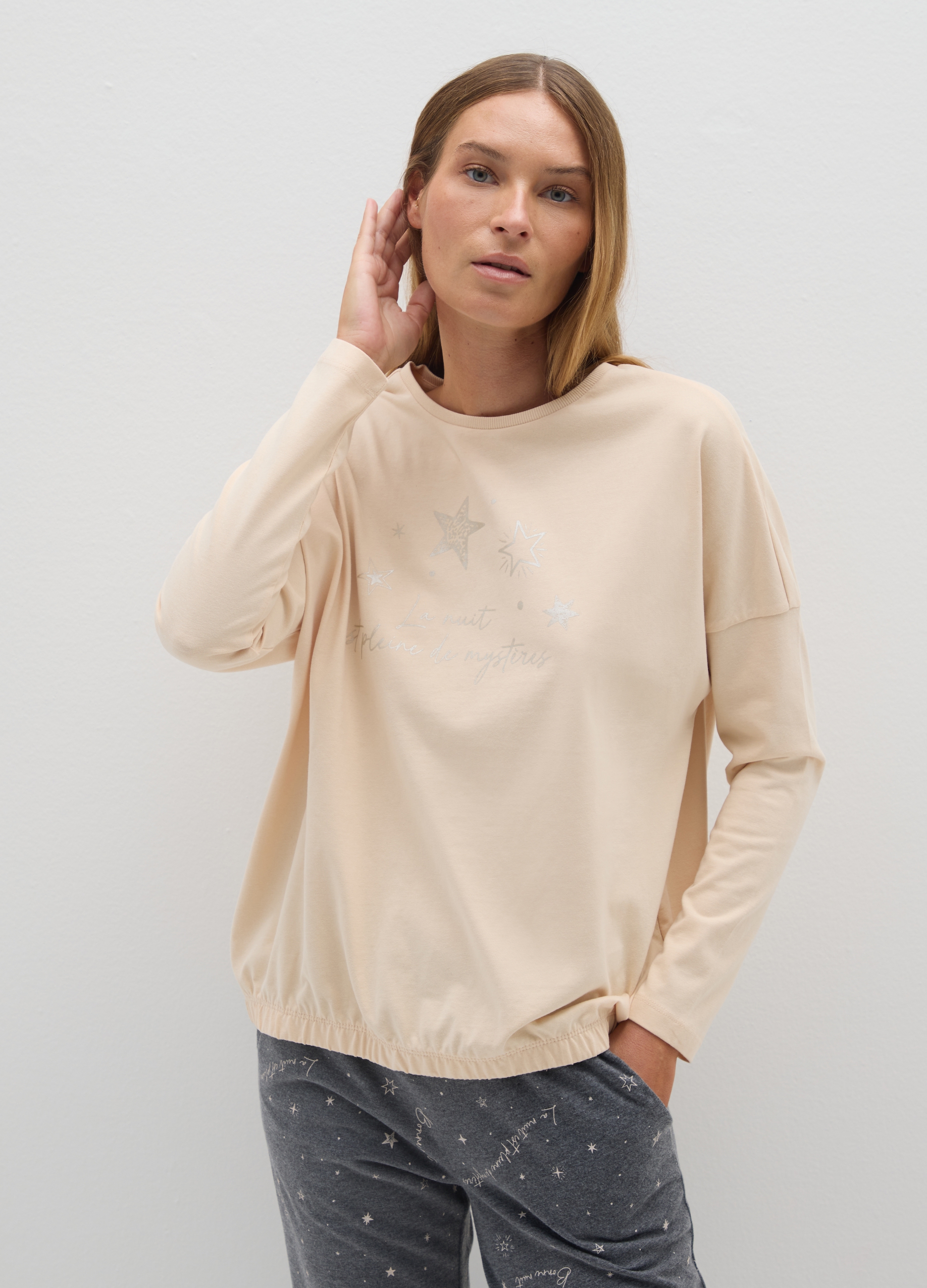 OVS, Maglia Pigiama In Puro Cotone Beige Regular Fit, Donna, Beige, Taglia: L