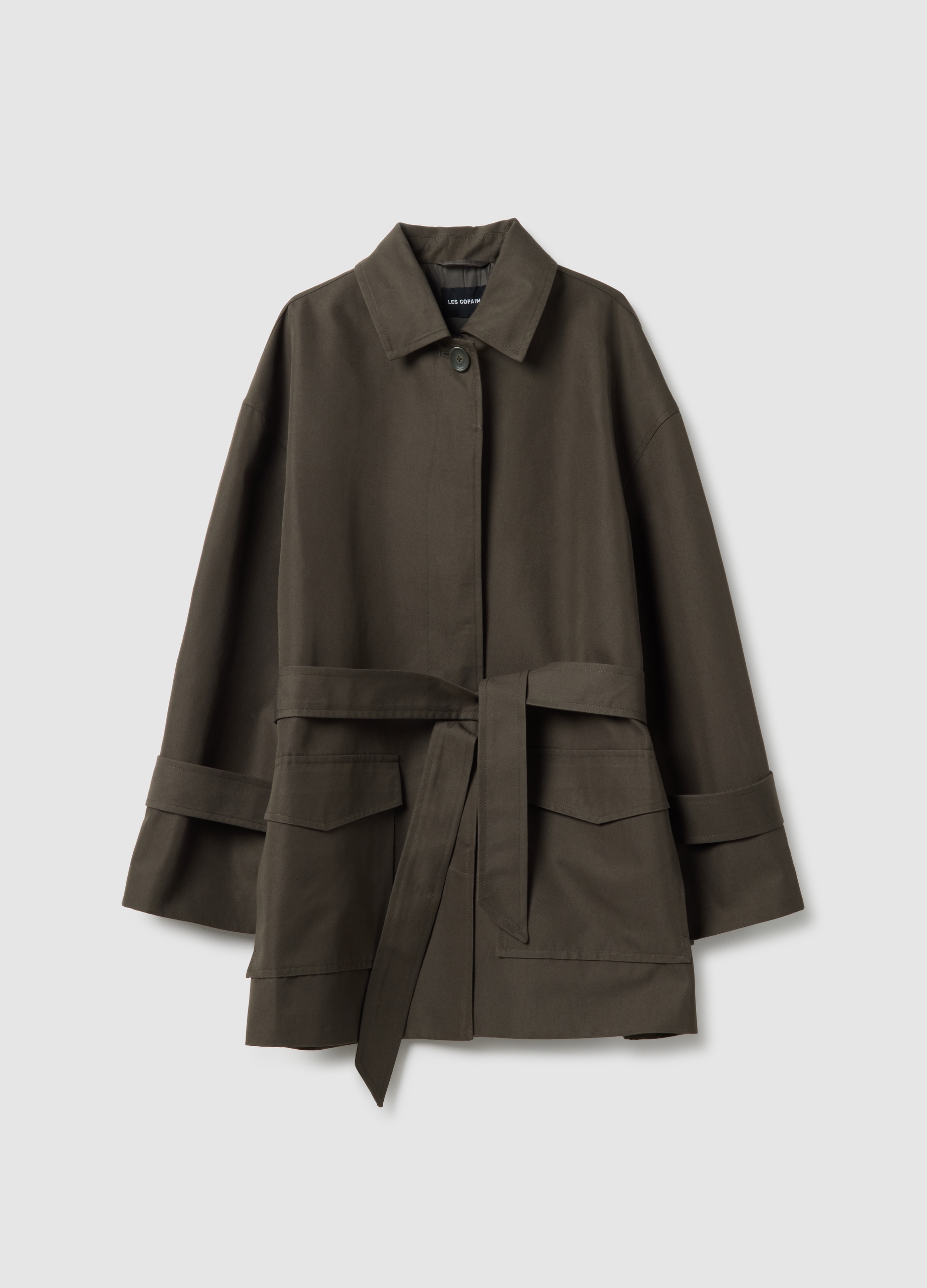 LES COPAINS, Trench Verde De Mezcla De Algodón Con Cinturón, Corte Regular, Mujer, Verde militar, Talla: M