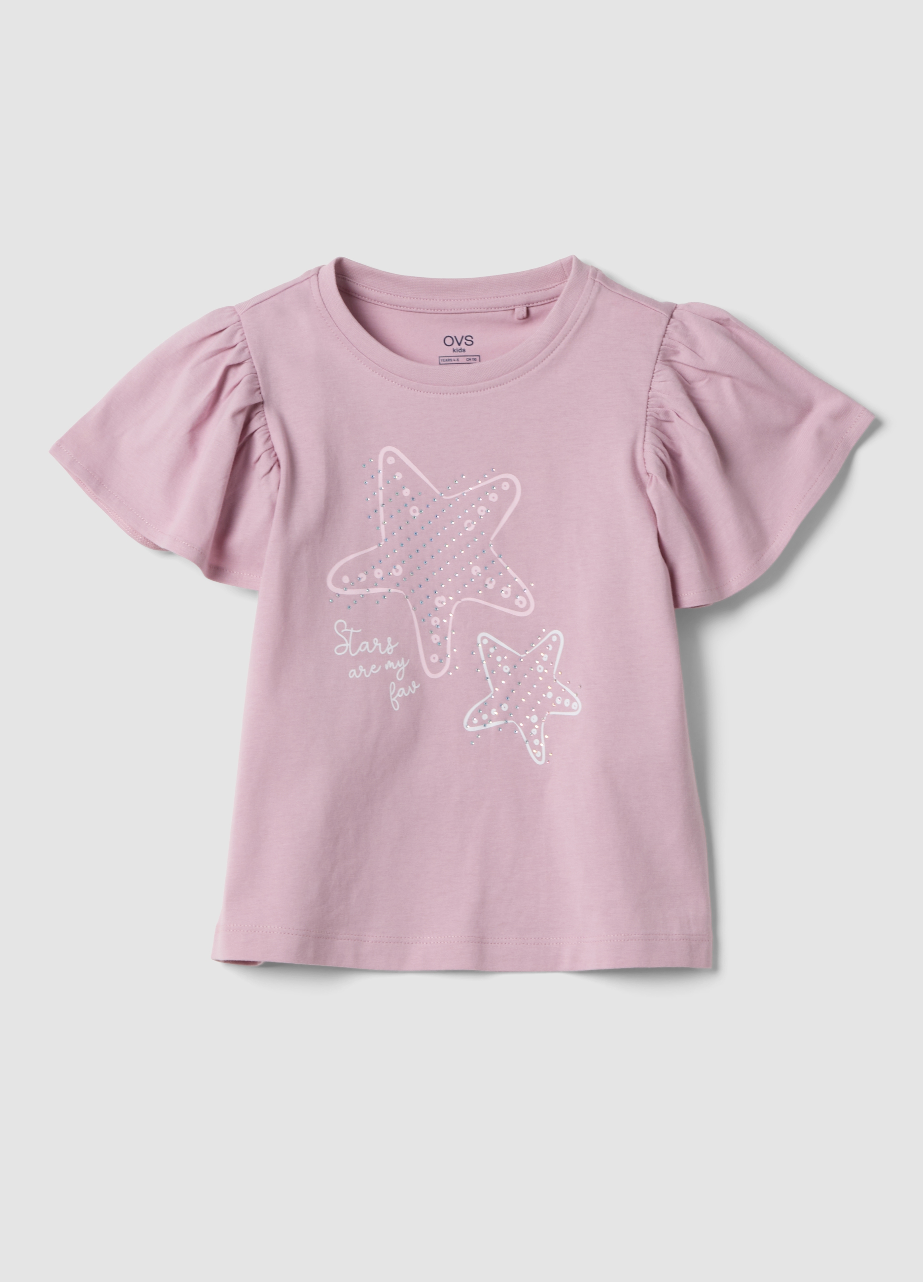 OVS KIDS, T-shirt In Puro Cotone Rosa Da Bambina Con Volant E Strass, Niña, Rosa, Talla: 6-7