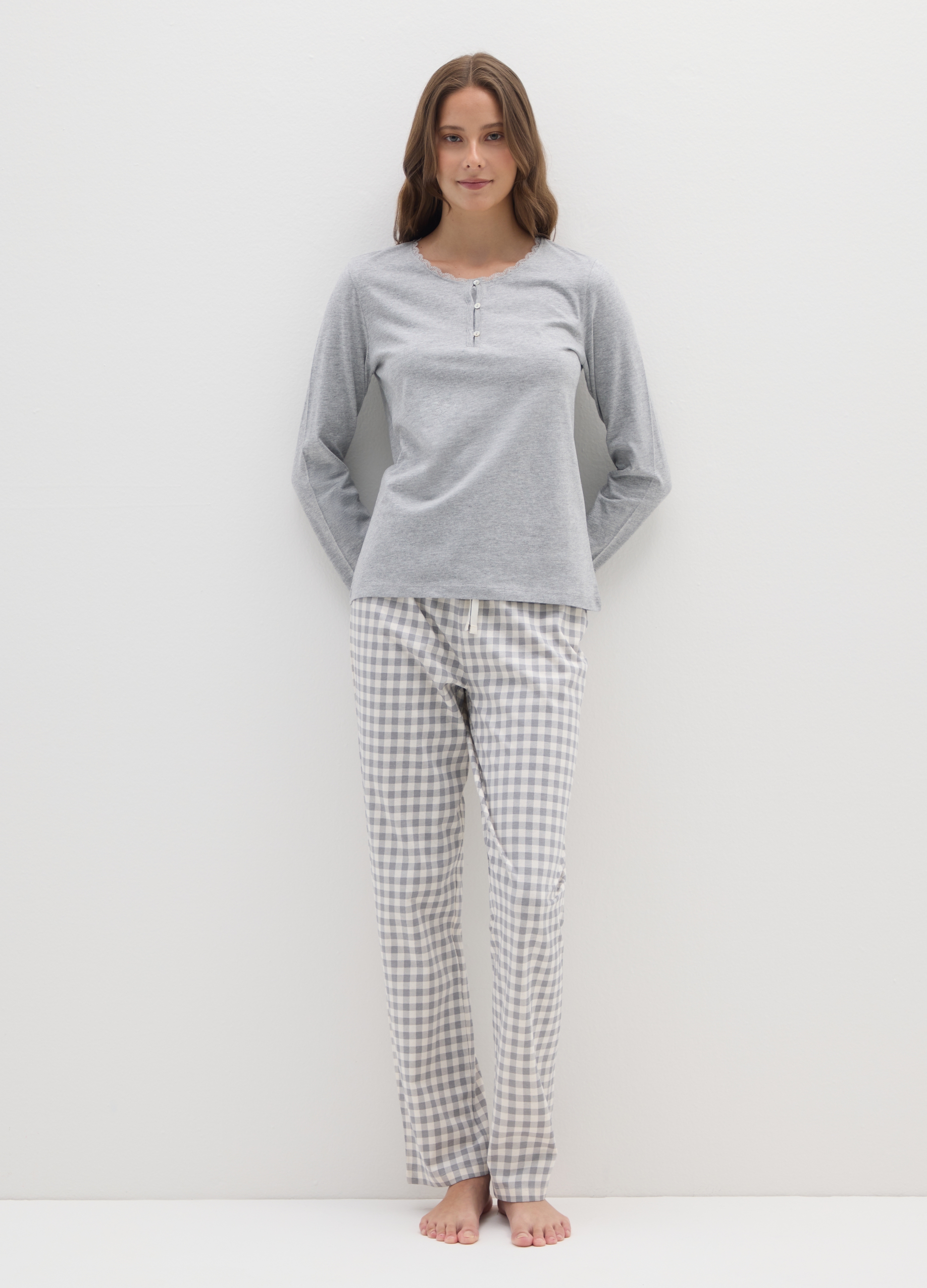 OVS, Pigiama In Misto Cotone Grigio Regular Fit, Donna, Multicolor, Taglia: M