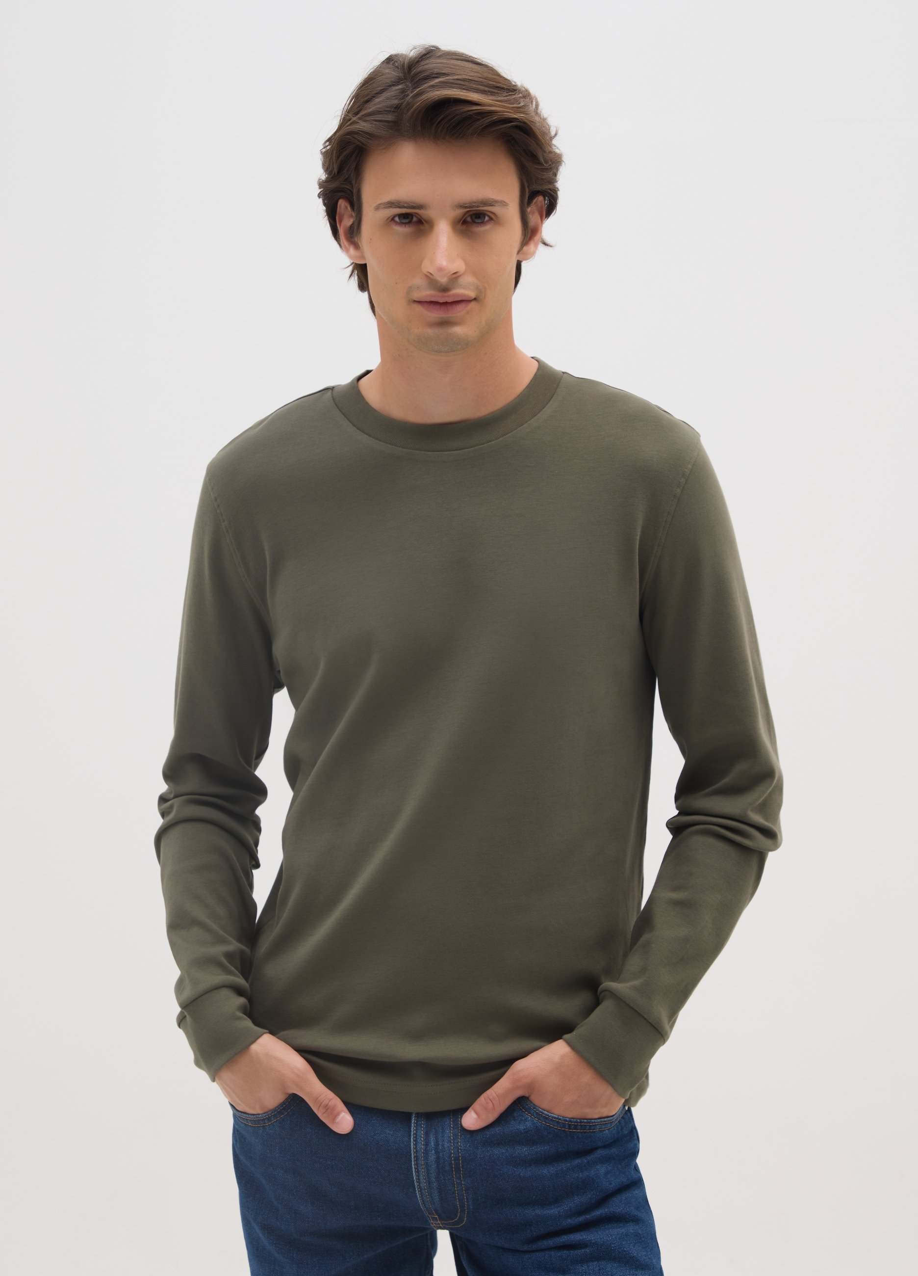 OVS, Maglia A Maniche Lunghe Da Ragazzo In Puro Cotone Verde, Uomo, Verde, Taglia: XL