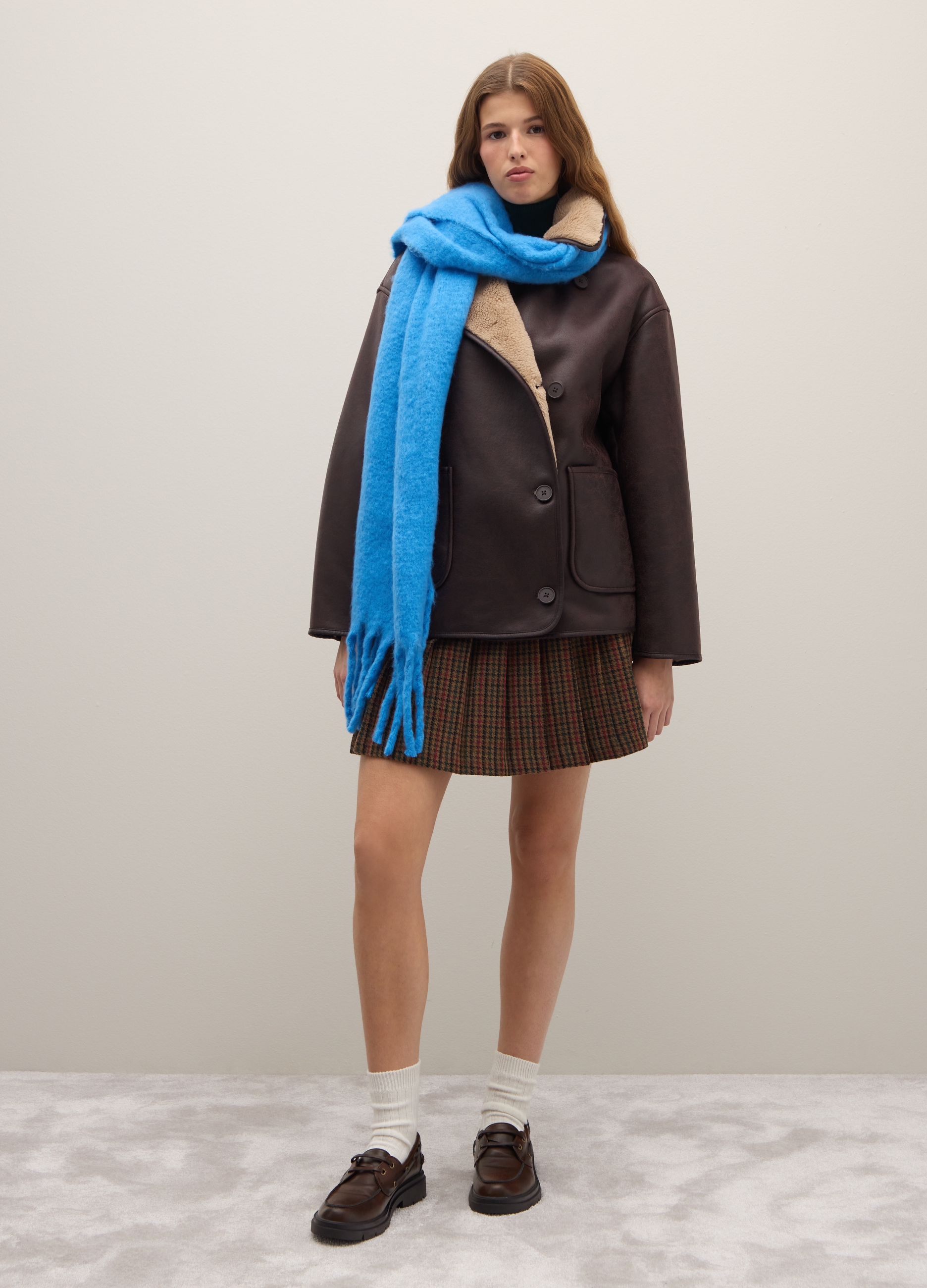 PIOMBO, Chaqueta Marrón Con Cuello Contrastado De Gran Tamaño, Mujer, Marrón beige, Talla: S