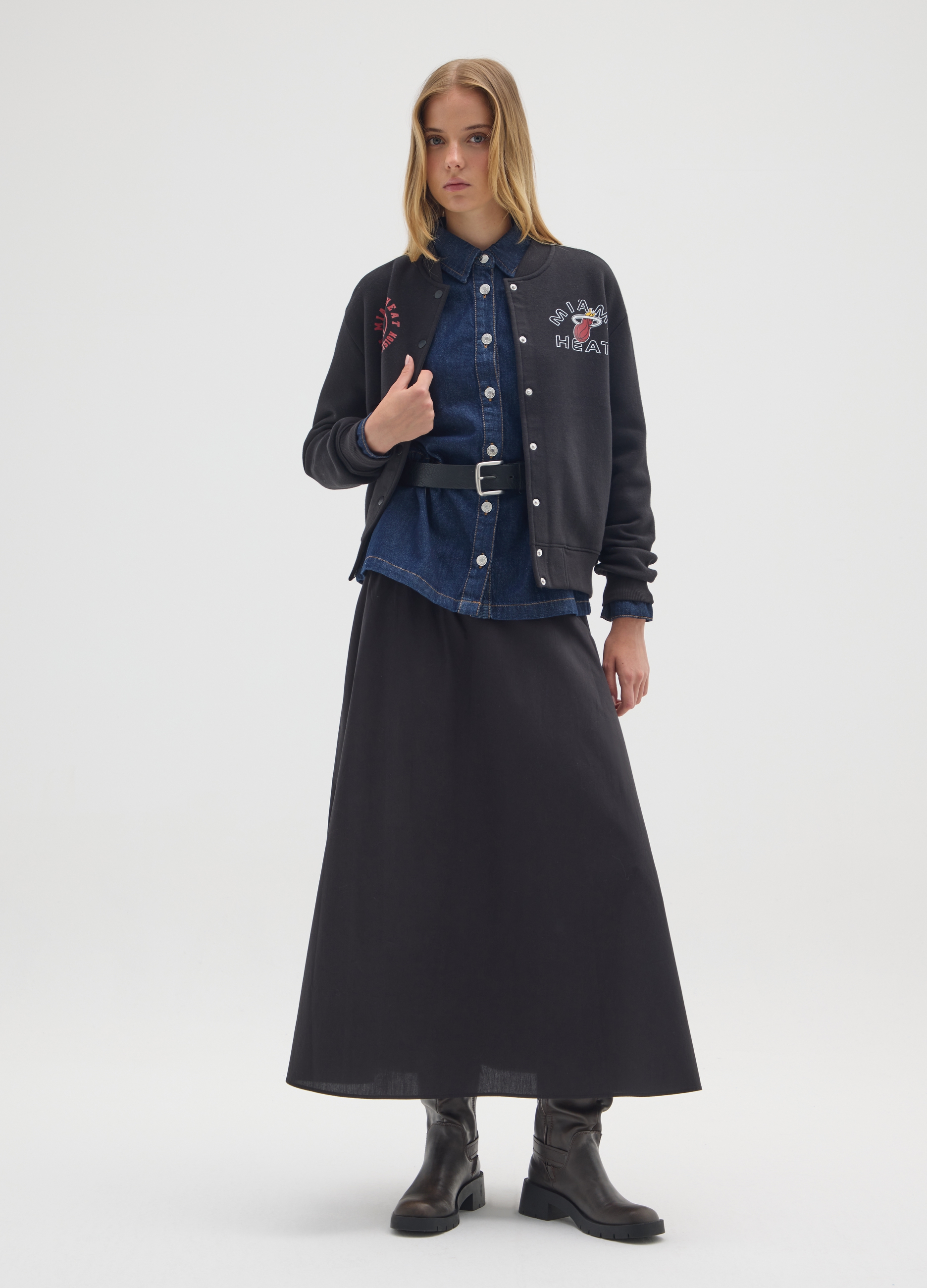 NBA, Felpa In Misto Cotone Nera Over Con Stampa Miami Heat, Donna, Nero, Taglia: XS