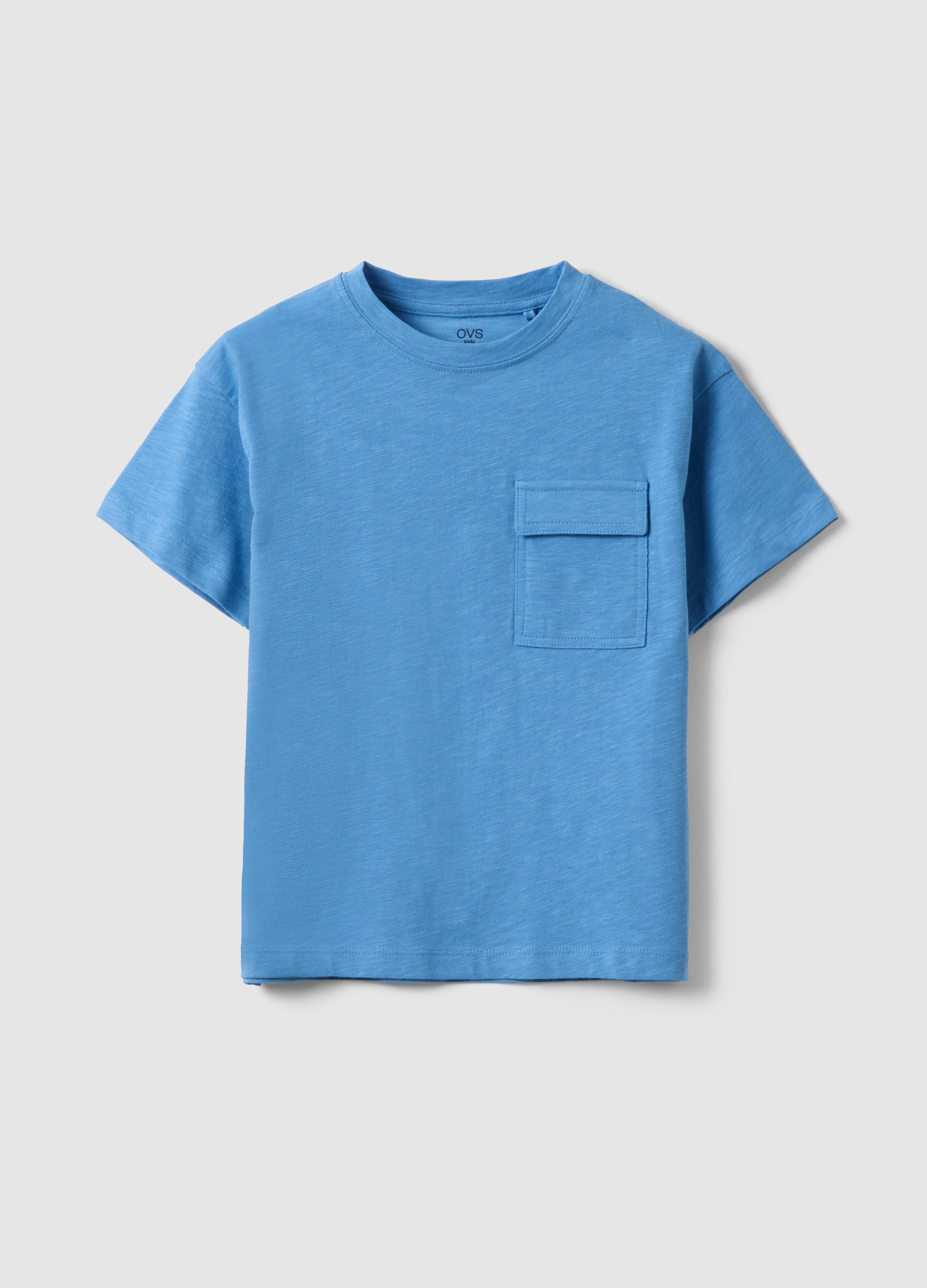 OVS KIDS, Camiseta Azul Cielo De Puro Algodón Para Niños, Ajuste Regular Con Bolsillo, Niño, Azul Cielo, Talla: 3-4