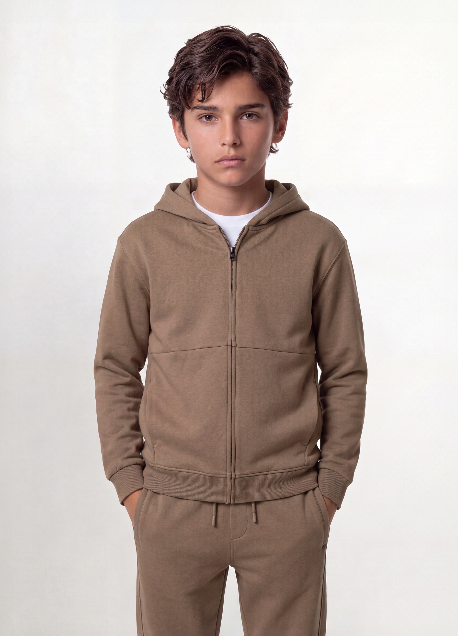 OVS KIDS, Felpa Beige Con Cappuccio E Zip In Puro Cotone Organico Per Ragazzo Relaxed Fit, Bambino, Beige, Taglia: 12-13