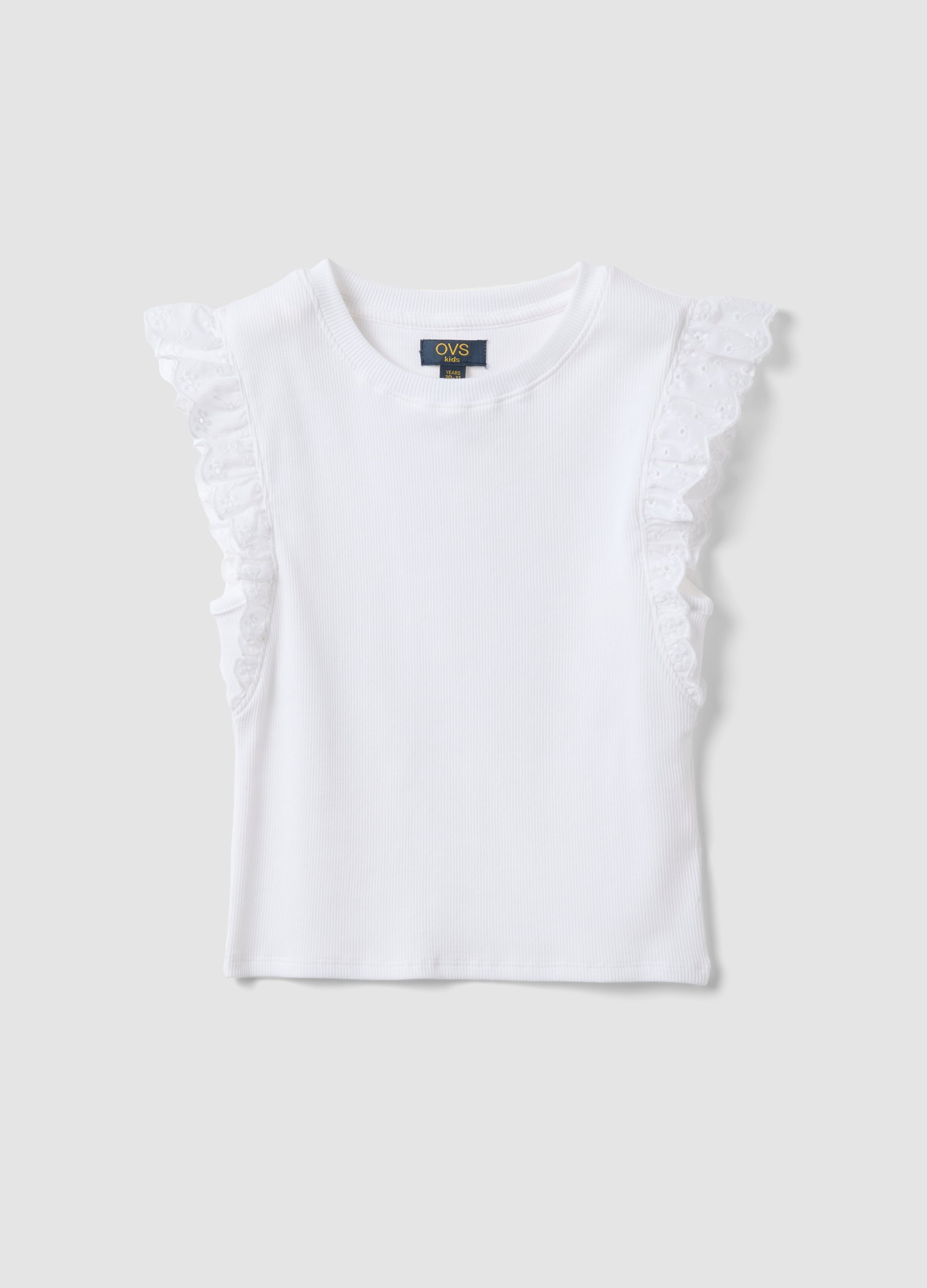OVS KIDS, Camiseta Blanca De Algodón Elástico Con Volantes, Niña, Blanco, Talla: 11-12