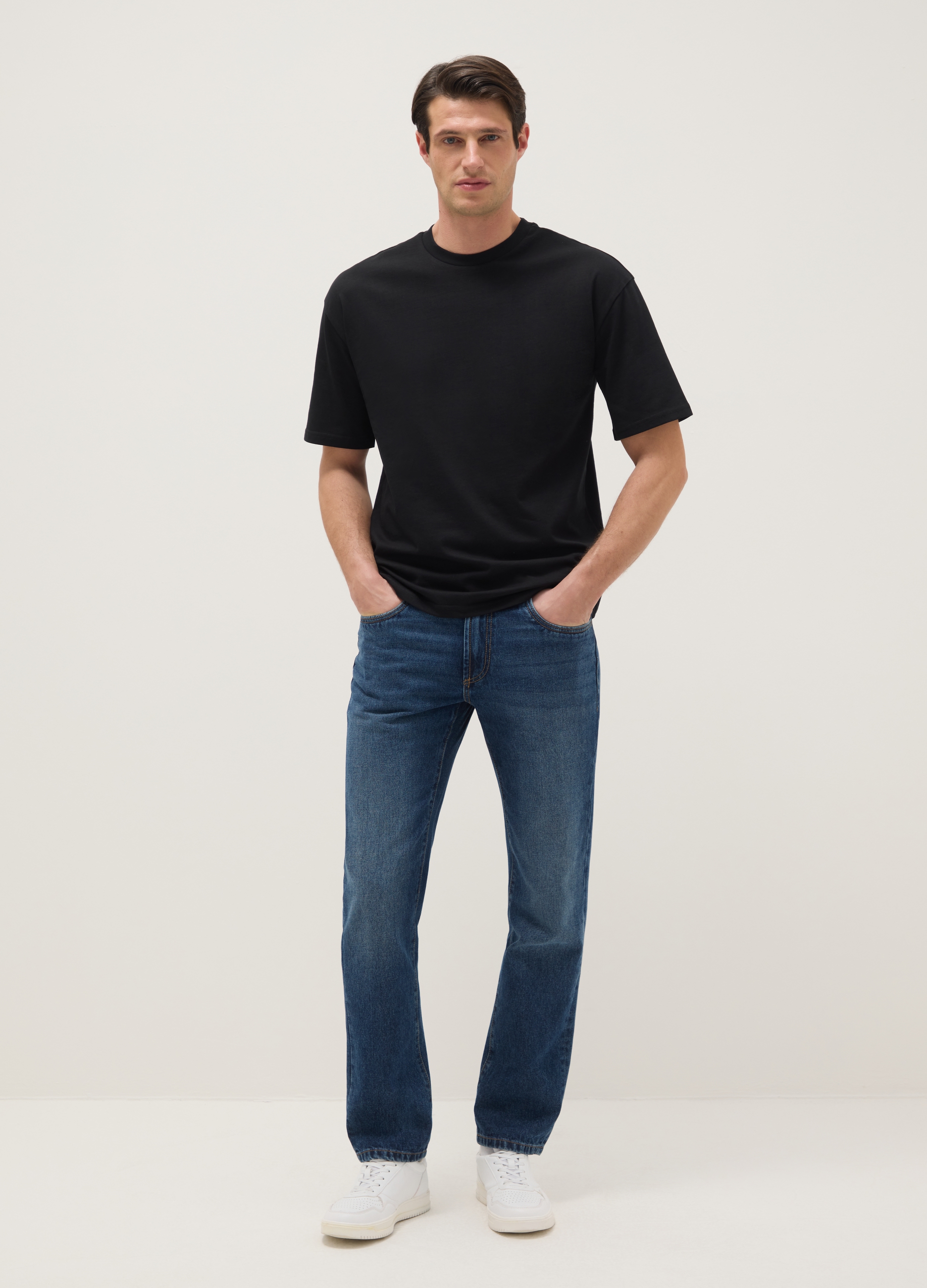 Camiseta Negra De Algodón Puro Corte Relajado, Hombre, Gunmetal, Talla: S