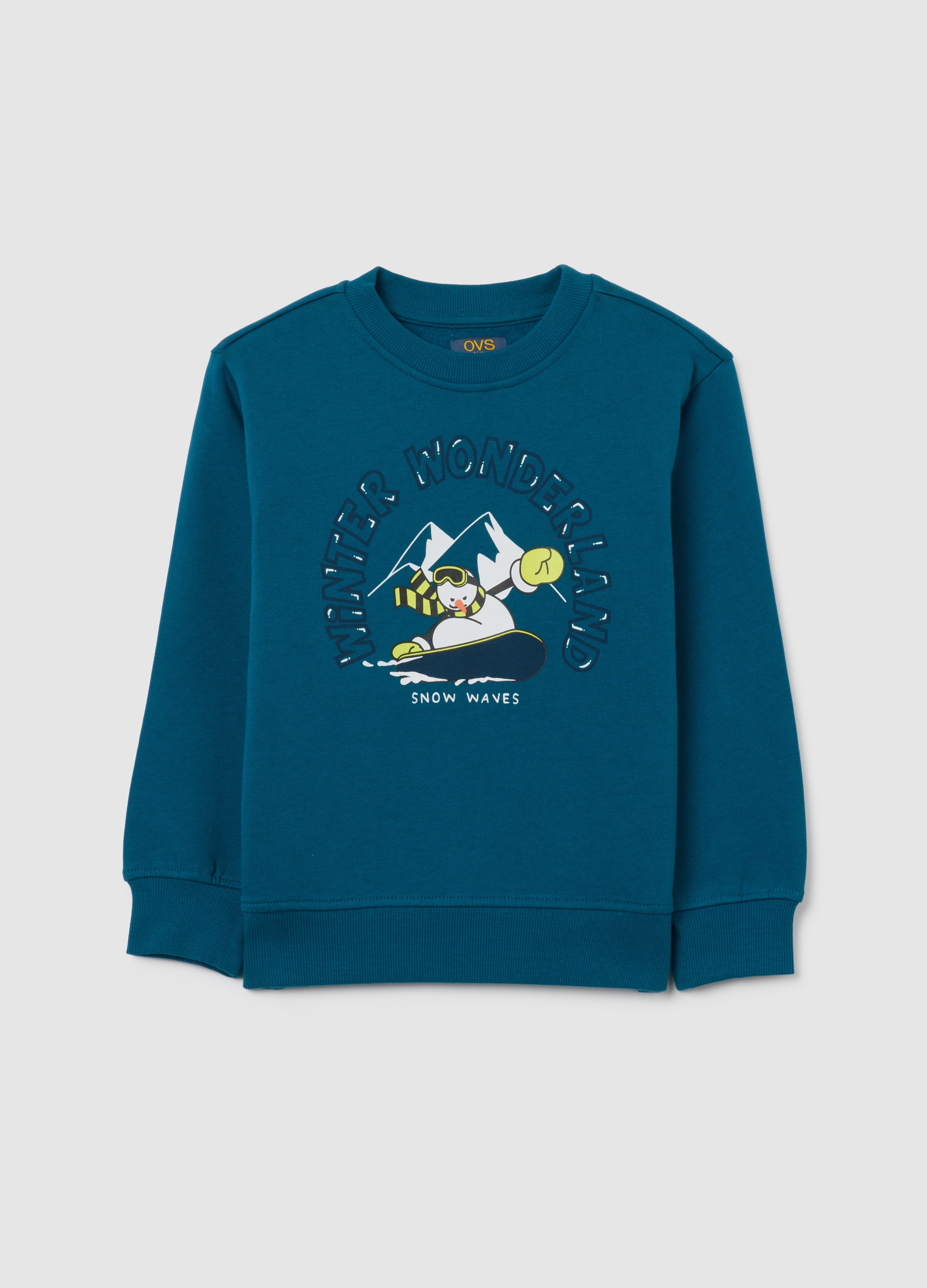 OVS KIDS, Sudadera Infantil Azul De Algodón Puro Ajuste Regular Con Estampado, Niño, Blu Bluette, Talla: 7-8