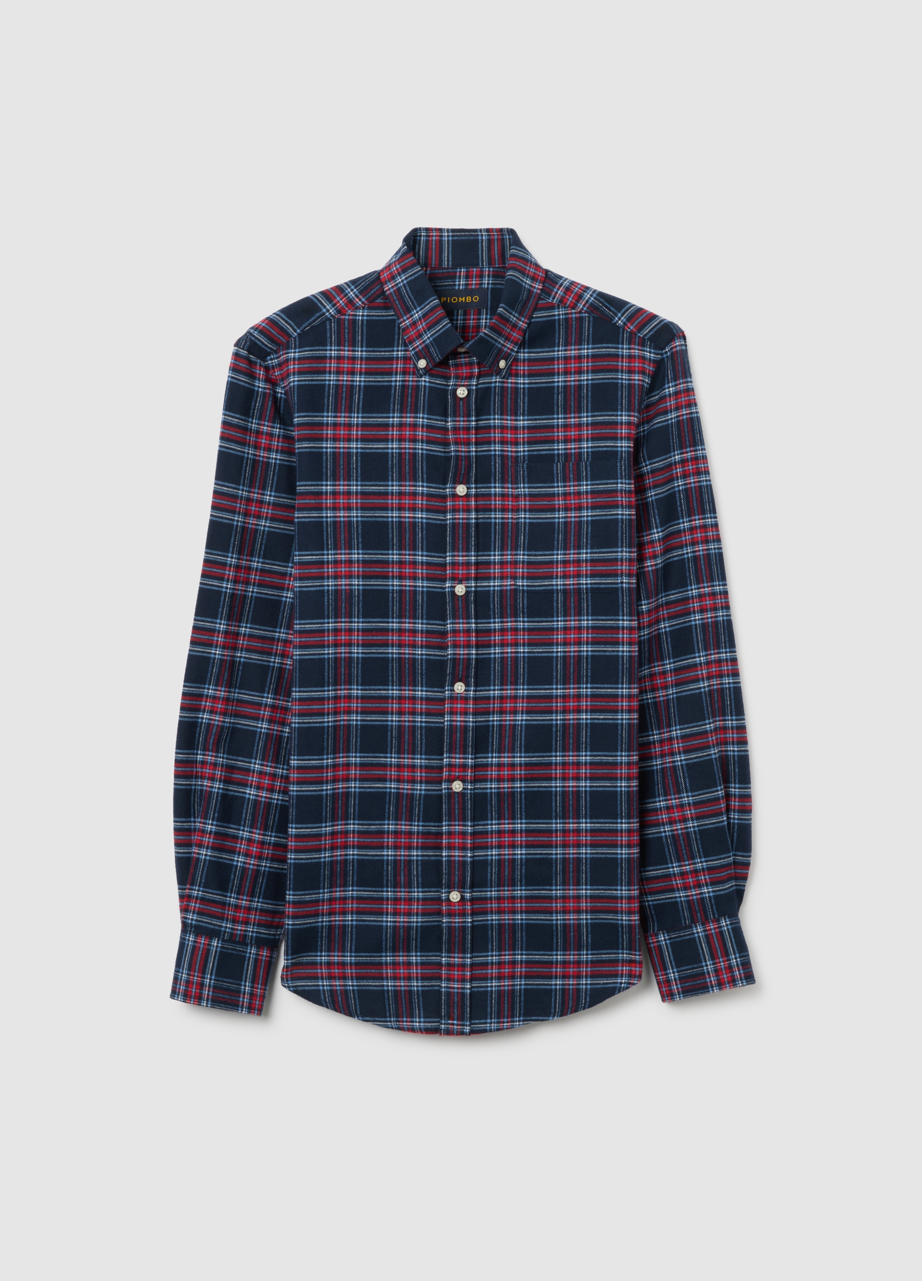 PIOMBO, Camisa De Cuadros Multicolor De Algodón Puro Regular Fit En Franela, Hombre, Rojo/Azul, Talla: L