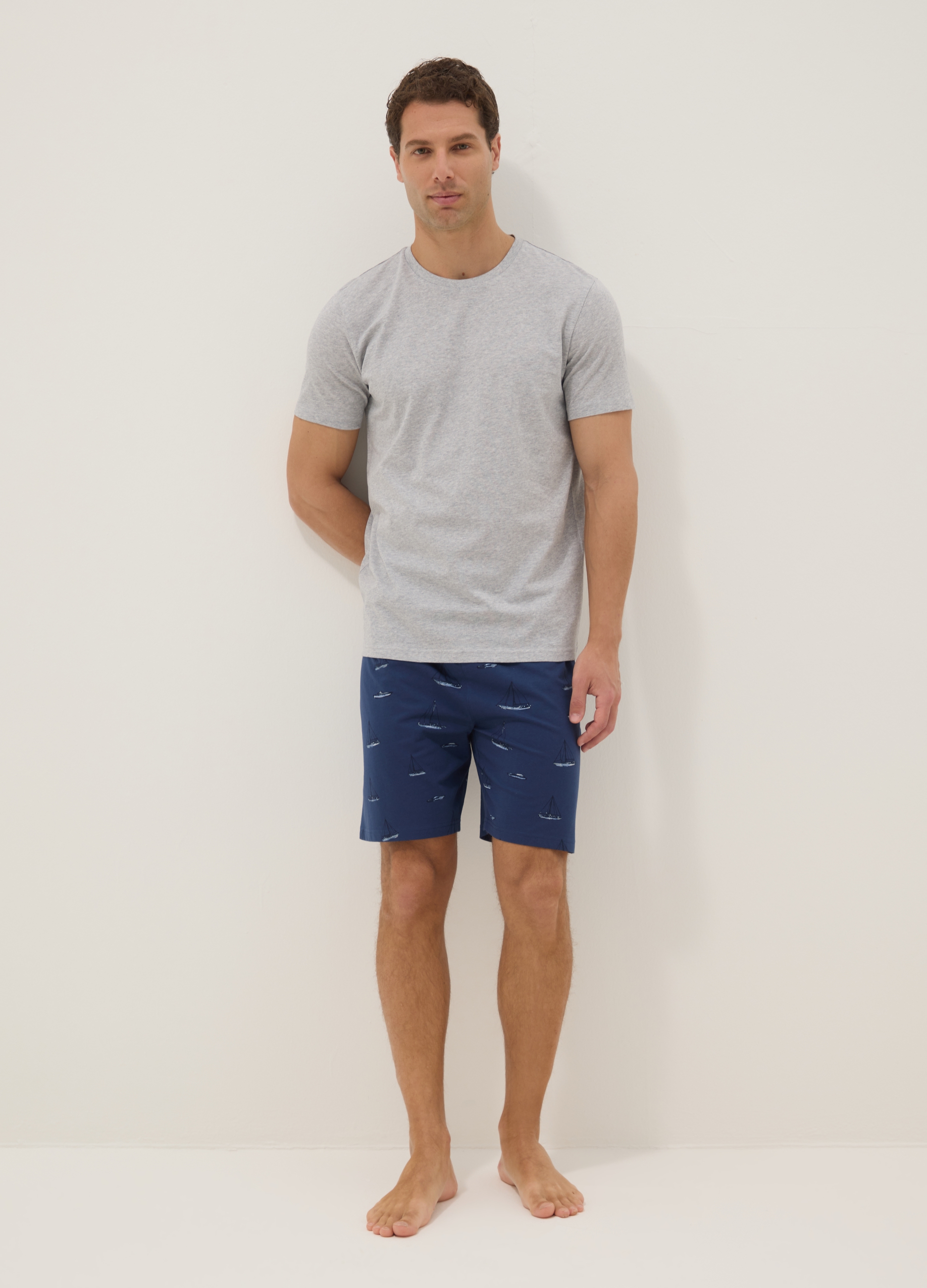 Ovs Hombre Gris/Azul Pijama Multicolor De Ajuste Regular En Algodón Orgánico Puro Con Estampados, Talla: Xxl