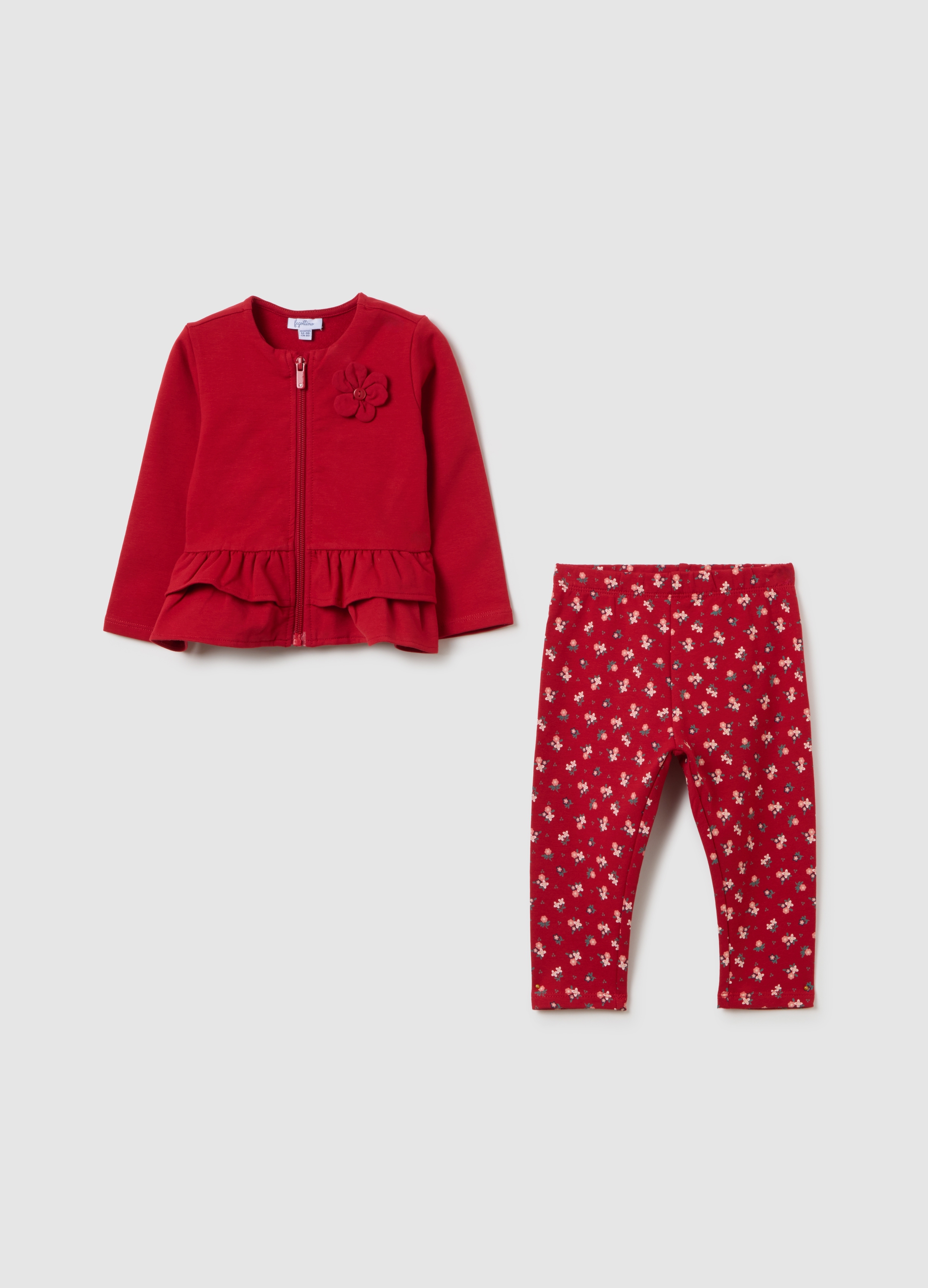 FAGOTTINO, Completo Da Bambina In Cotone Rosso Regular Fit, Rosso, Taglia: 9-12