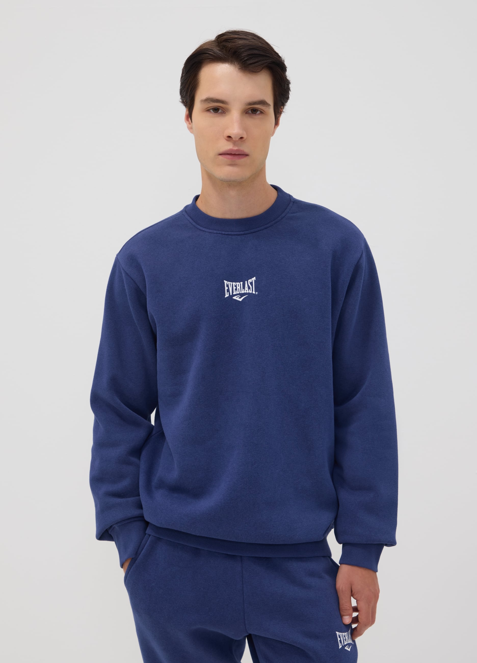 EVERLAST, Felpa Blu In Misto Cotone Con Girocollo E Logo, Unisex, Blu, Taglia: S