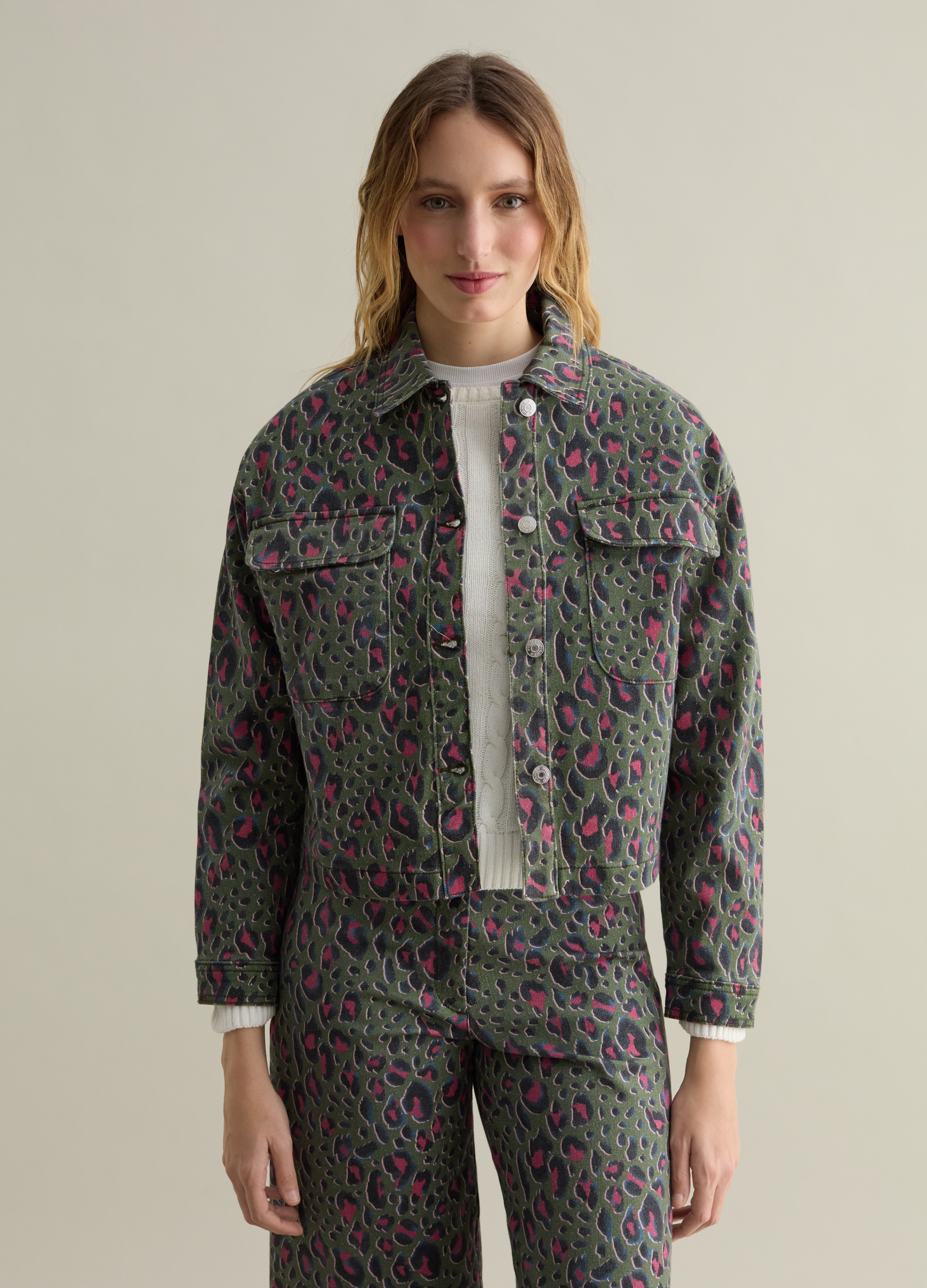 PIOMBO, Sobrecamisa Animal Print, Mujer, Green/Pink, Talla: 38