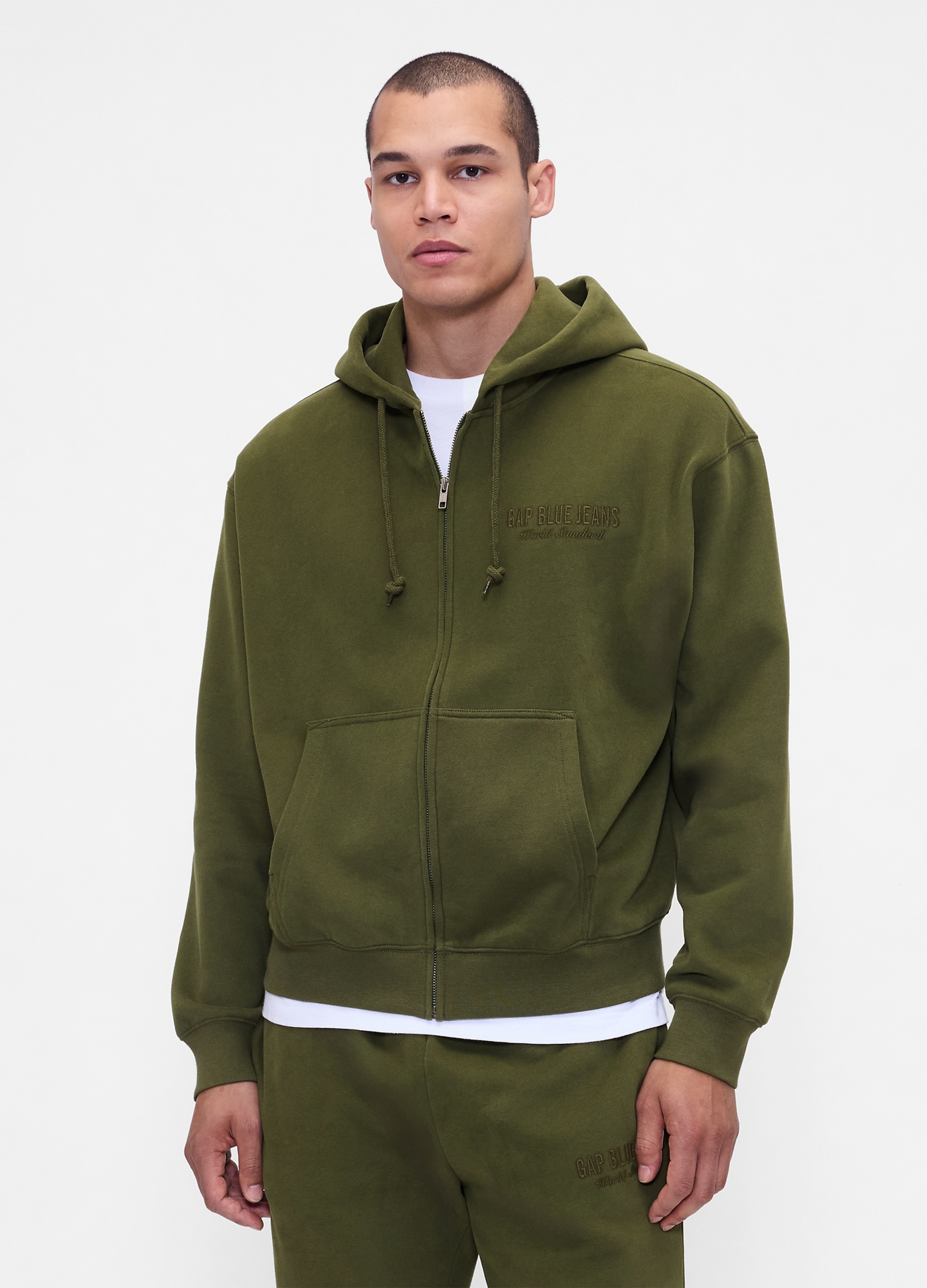 GAP, Felpa Con Cappuccio E Zip Intera, Uomo, Verde, Taglia: S