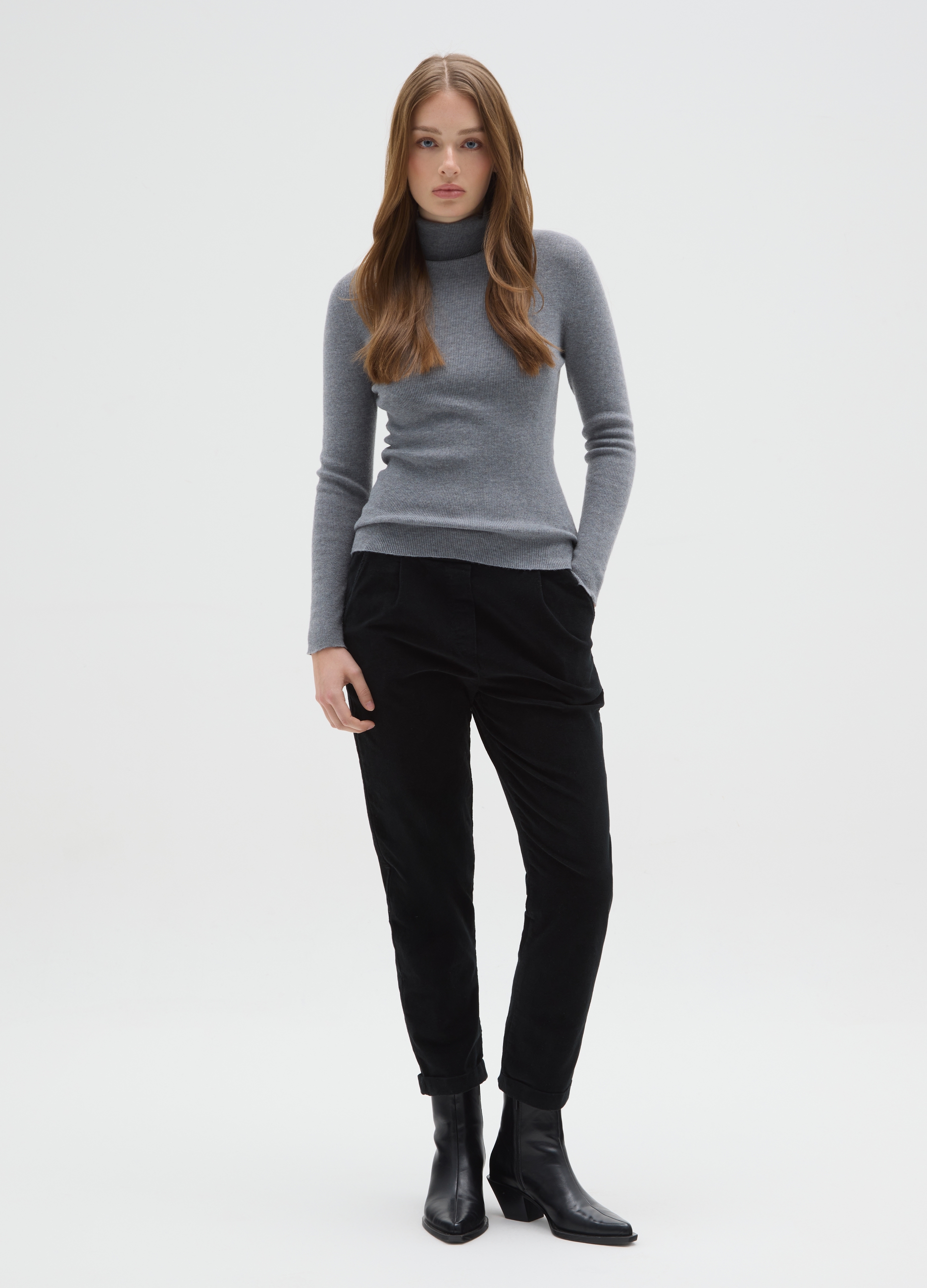 HYBRID, Pantaloni In Cotone Elasticizzato Neri Regular Fit, Donna, Nero, Taglia: L