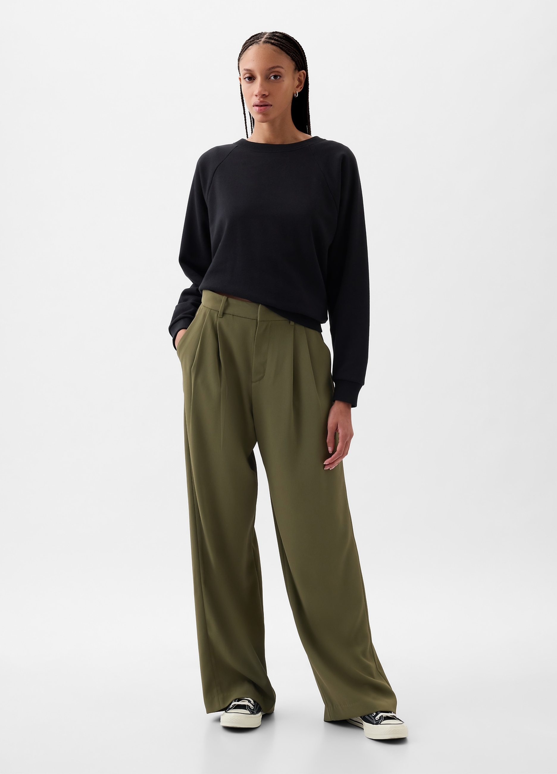 GAP, Pantalone Wide Leg Vita Alta Con Pinces, Donna, Verde, Taglia: 34