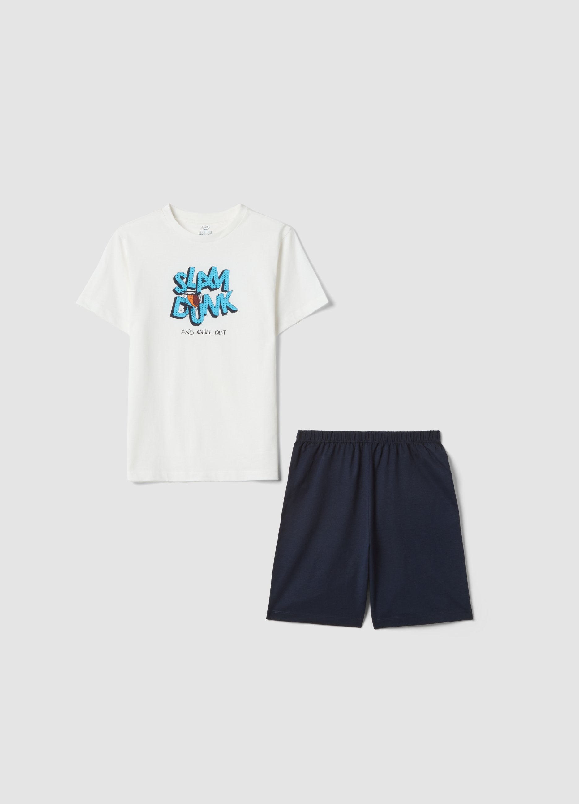 OVS KIDS, Pijama Blanco De Algodón Puro Con Pantalón Corto Azul Para Niño, Niño, Blanco/azul, Talla: 11-12