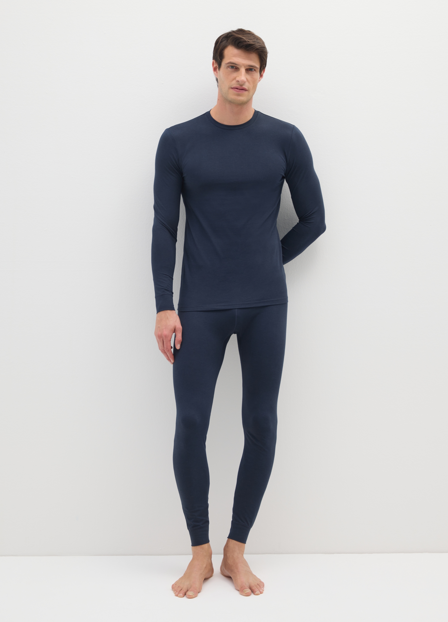 Camiseta Azul De Manga Larga Regular Fit, Hombre, Azul oscuro, Talla: S