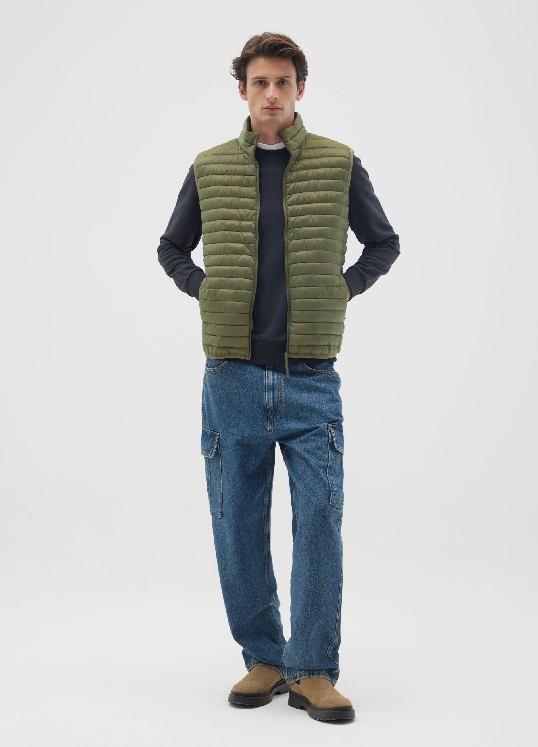 OVS, Grünes Gemischtes Regular Fit Gilet, Mann, Dunkelgrün, Größe: S