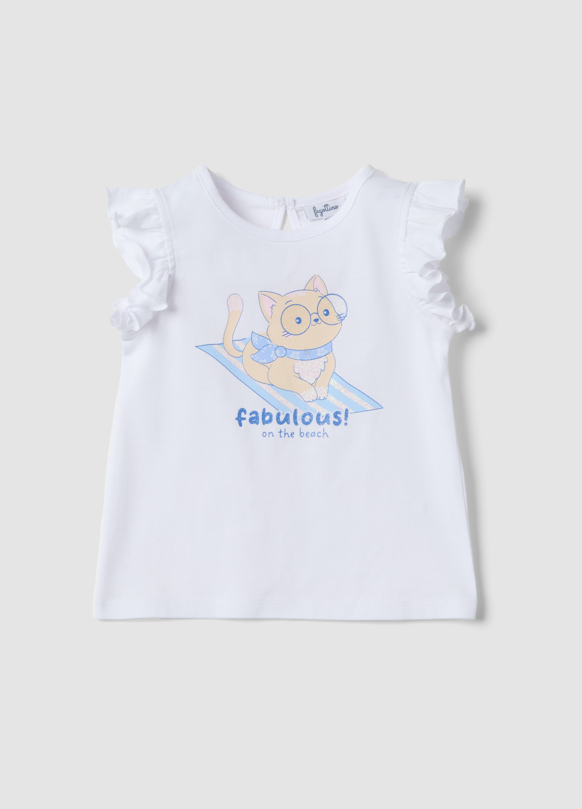FAGOTTINO, Camiseta De Tirantes Blanca De Algodón Orgánico Puro Para Niña Con Estampado Y Volantes, Niña, Blanco, Talla: 18-24