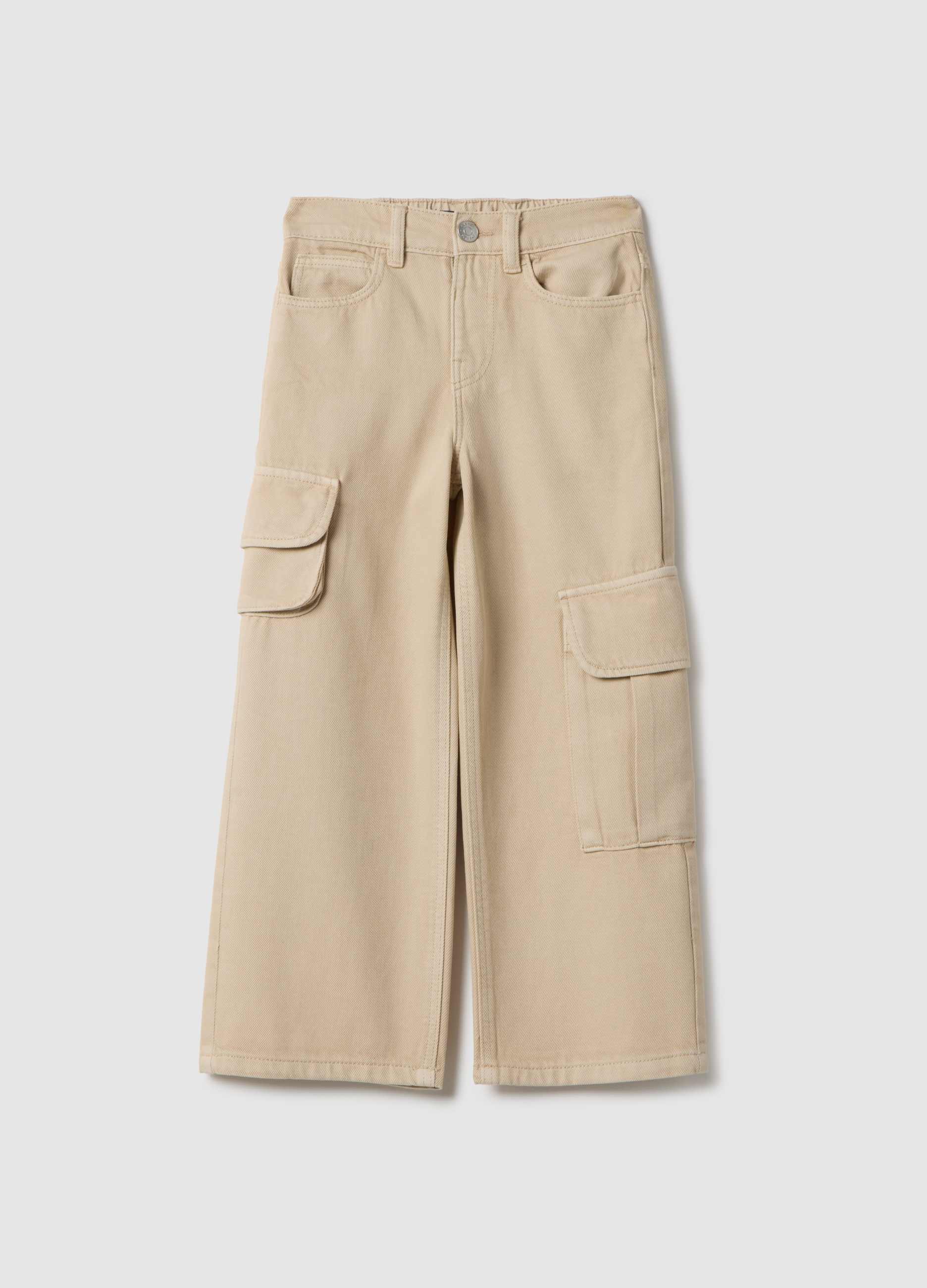 OVS KIDS, Pantalones Cargo Beige De Puro Algodón Para Niña, Ajuste Regular, Niña, Beige Claro, Talla: 4-5