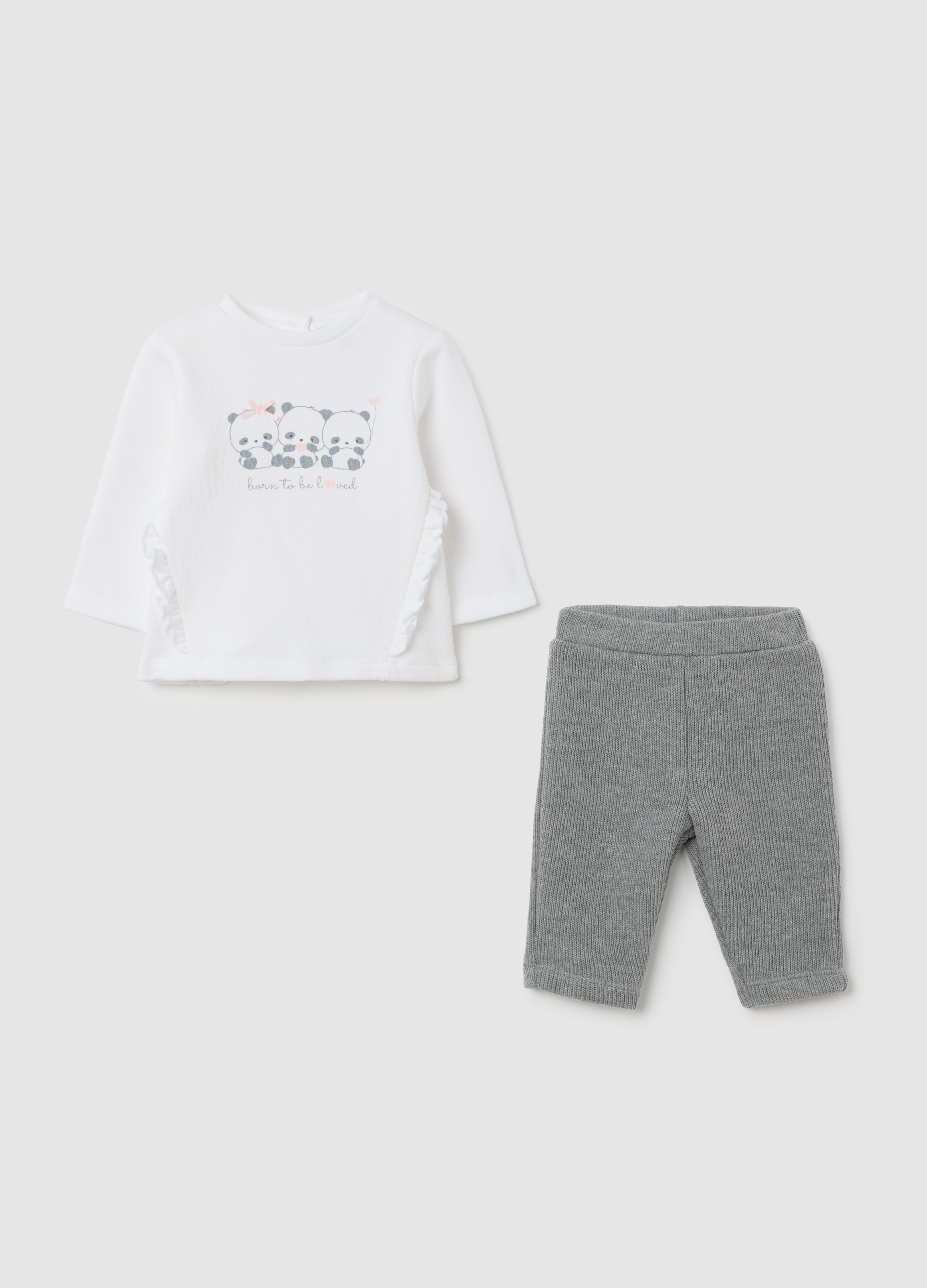 Set Da Neonata In Puro Cotone Bianco E Grigio, Bebé Niña, Blanco/gris, Talla: 6-9