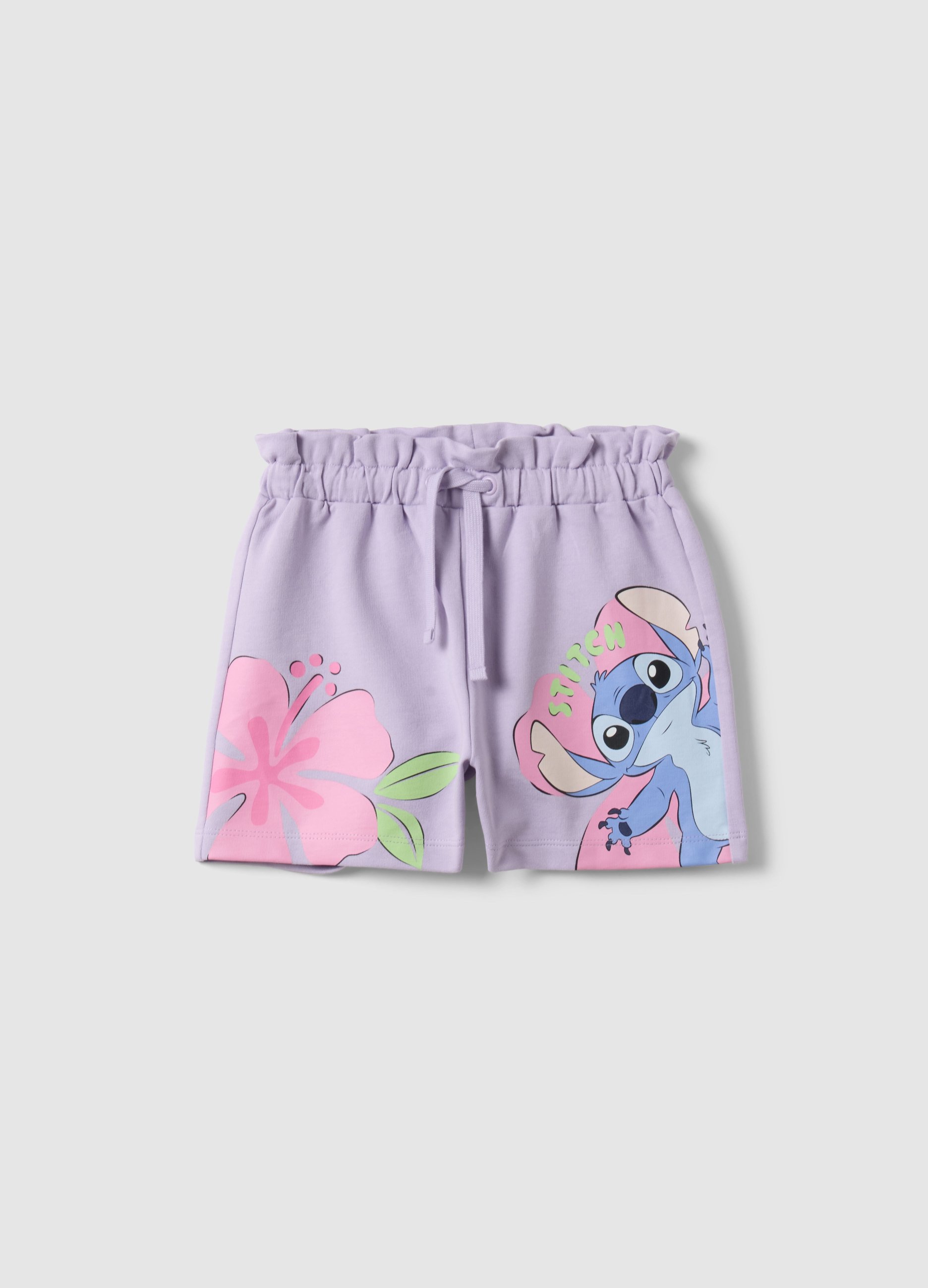 DISNEY, Short In Puro Cotone Viola Da Bambina Regular Fit Con Stitch, Viola, Taglia: 4-5