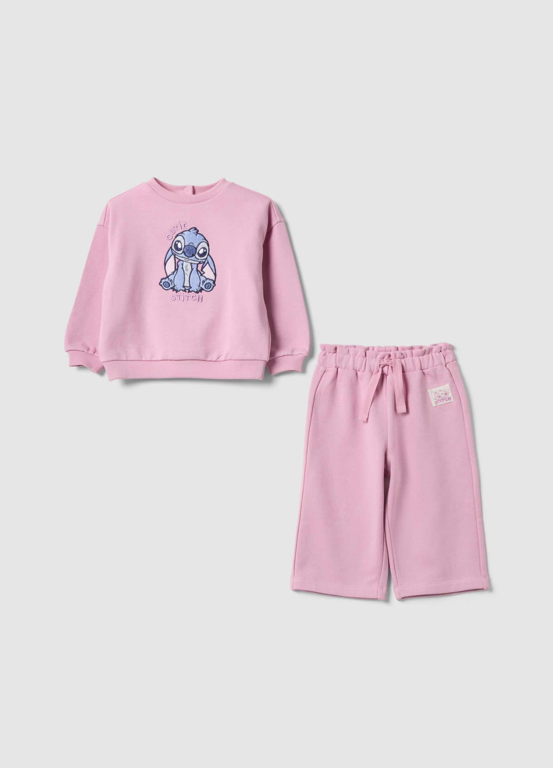 FAGOTTINO, Completo Jogging Rosa In Puro Cotone Con Ricamo Lilo & Stitch Per Bimba, Bambina, Rosa, Taglia: 30-36