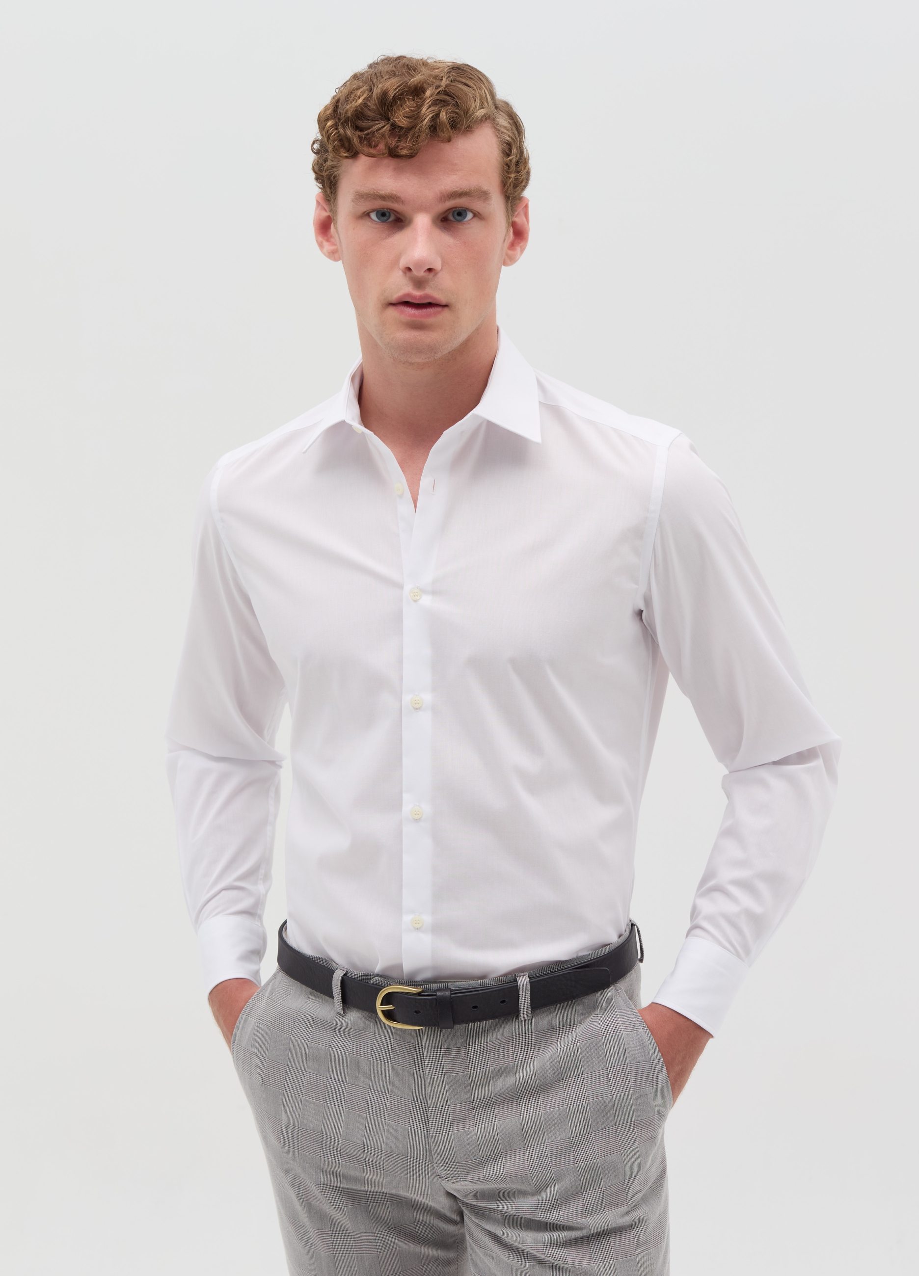 Camisa Slim Fit En Color Liso, Hombre, Blanco óptico, Talla: 43