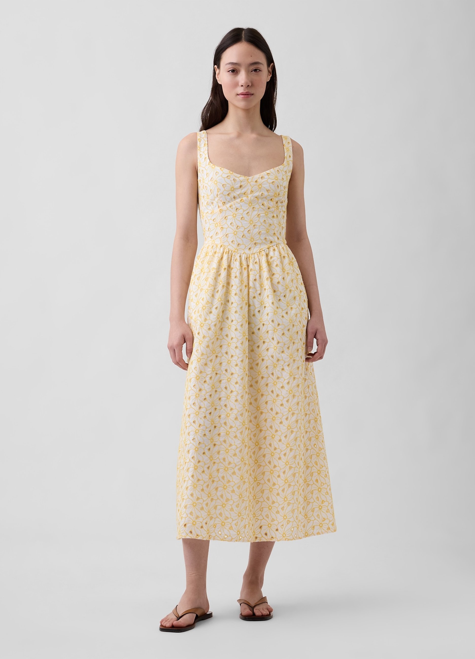 GAP, Abito Midi In Puro Cotone Con Stampa Floreale, Donna, Giallo, Taglia: XS