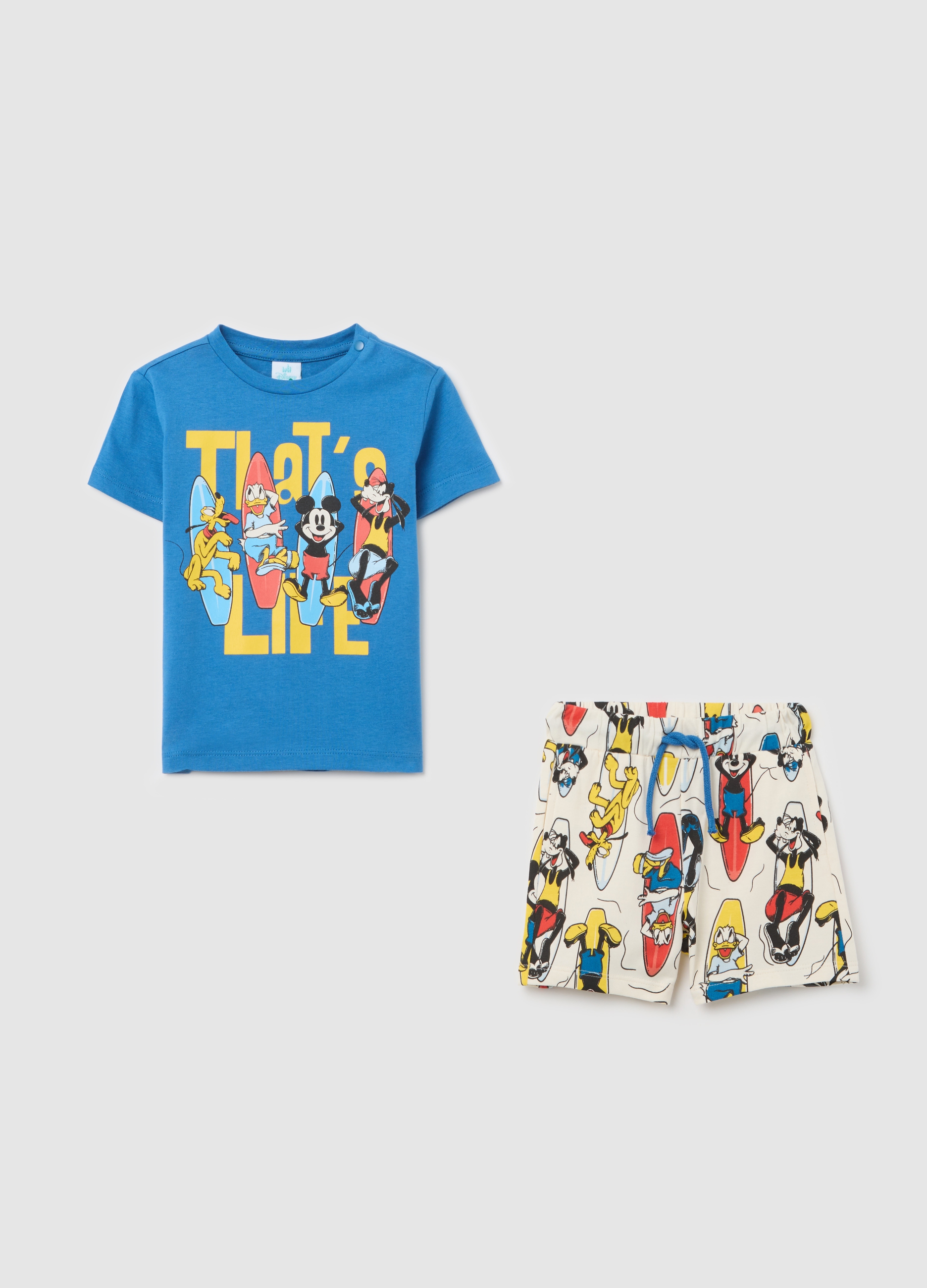OVS, Completo T-shirt Blu E Shorts Con Stampa Disney, Bambino, Multicolor, Taglia: 9-12